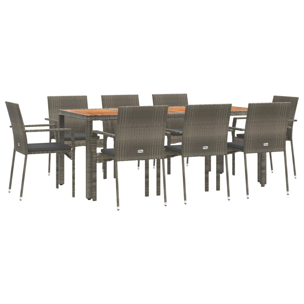 vidaXL 9-delige Tuinset met kussens poly rattan grijs