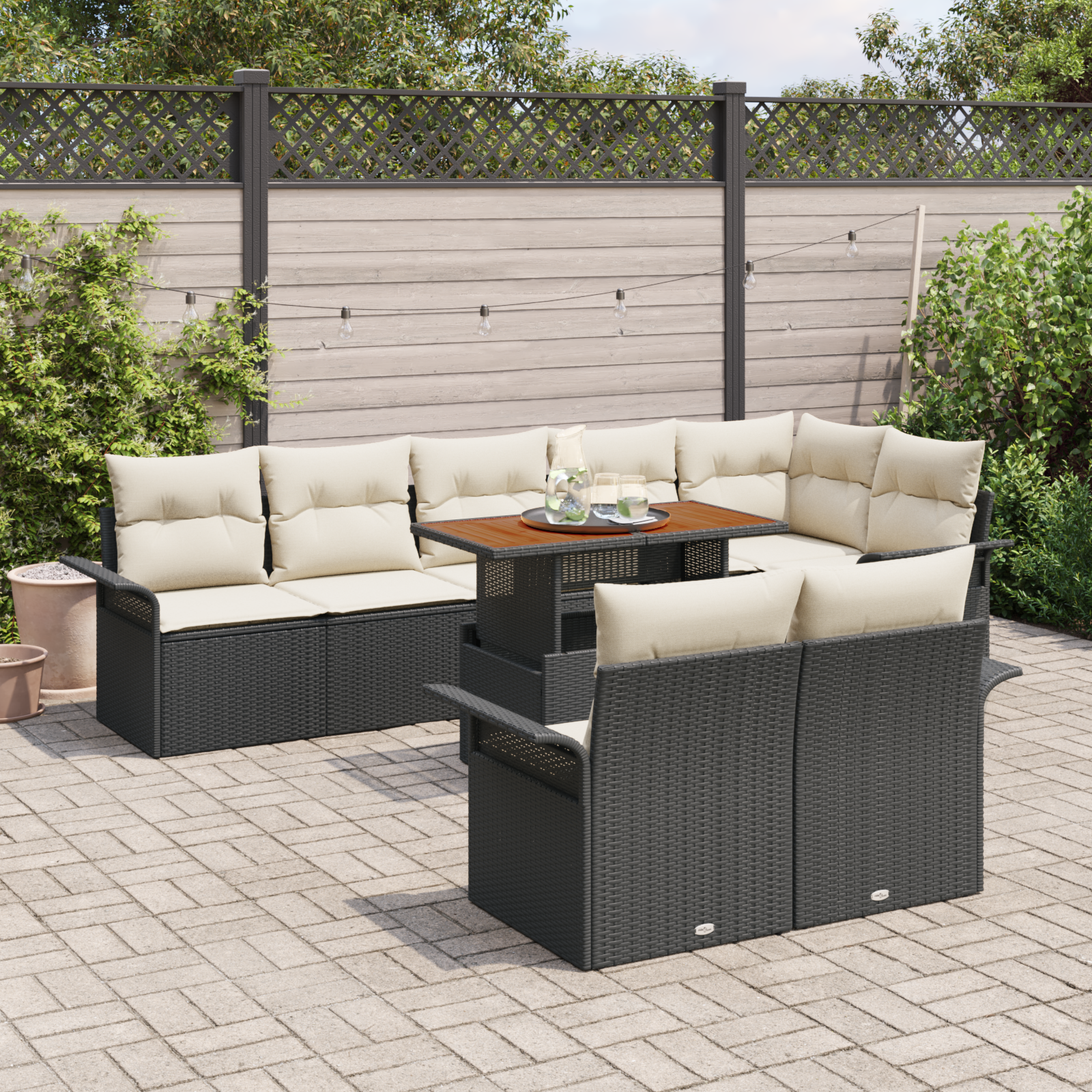 vidaXL 9-delige Tuinset met kussens poly rattan acaciahout zwart