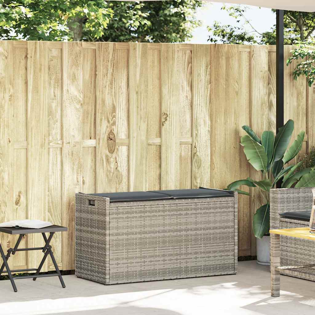vidaXL Opbergbank met kussen voor buiten 100 cm poly rattan lichtgrijs