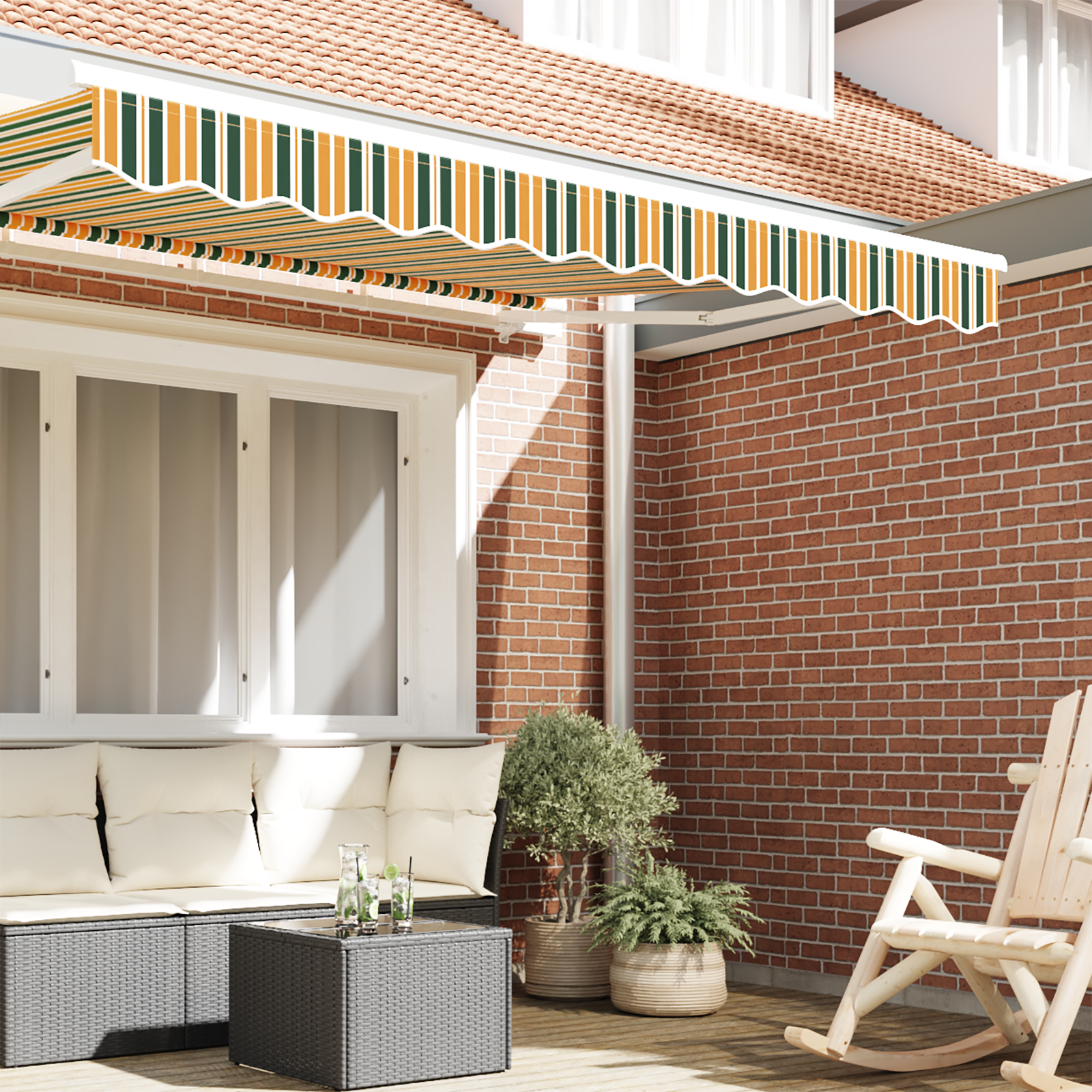 vidaXL Luifelrand voor een 3,5 m frame in groen en geel, afmetingen 3,3 x 0,2 m