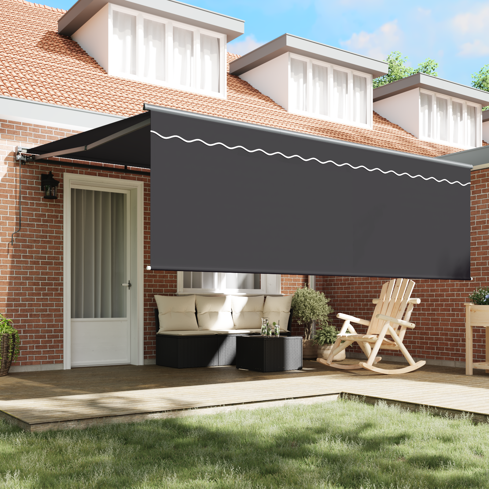 vidaXL Inklapbaar Zonnescherm Oranje en Wit 350x250 cm Polyester