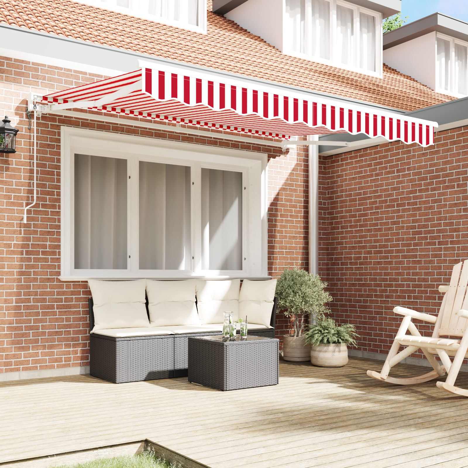 vidaXL Inklapbaar Zonnescherm Rood en Wit 350x200 cm