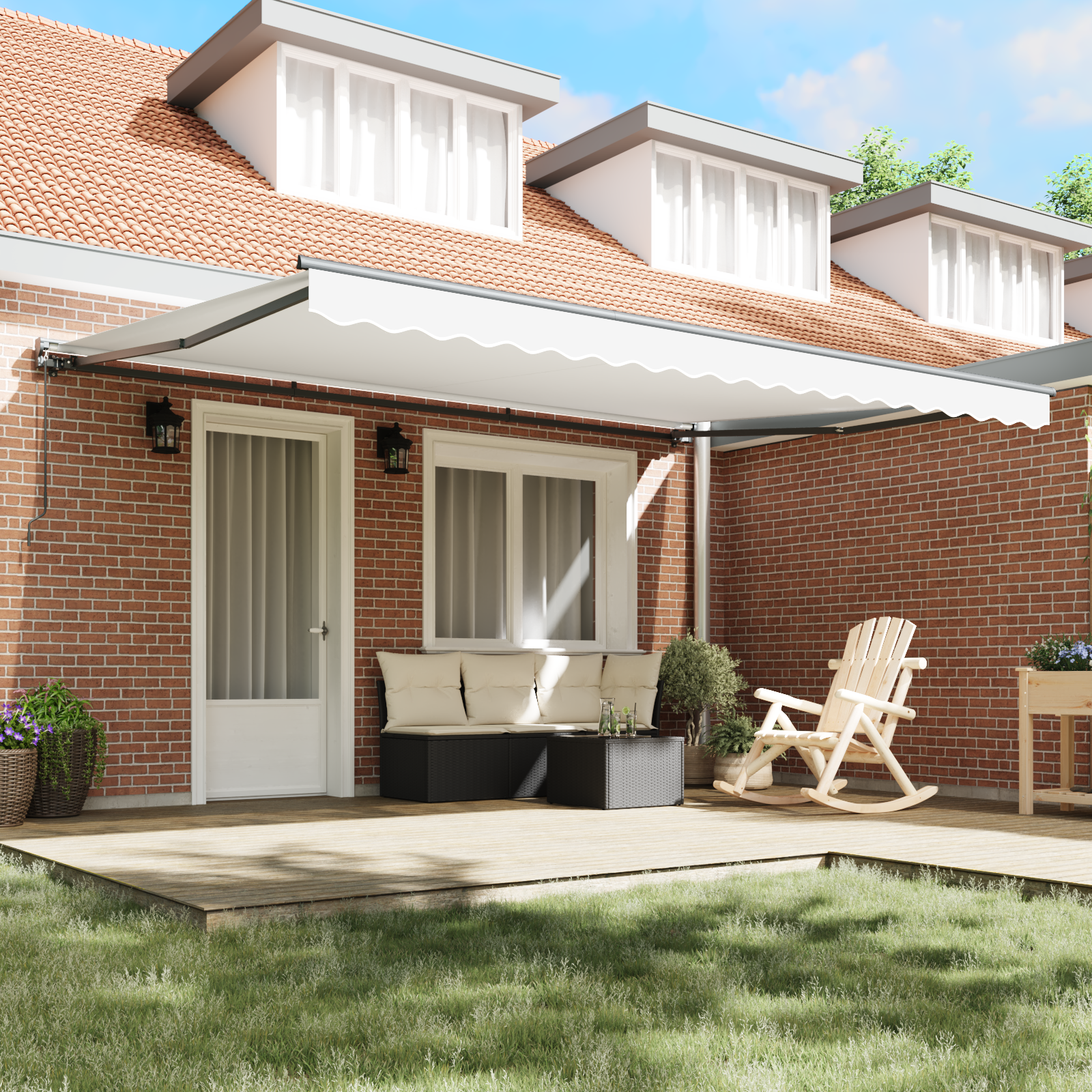 vidaXL Inklapbaar Zonnescherm Wit 450x300 cm Polyester en Metaal