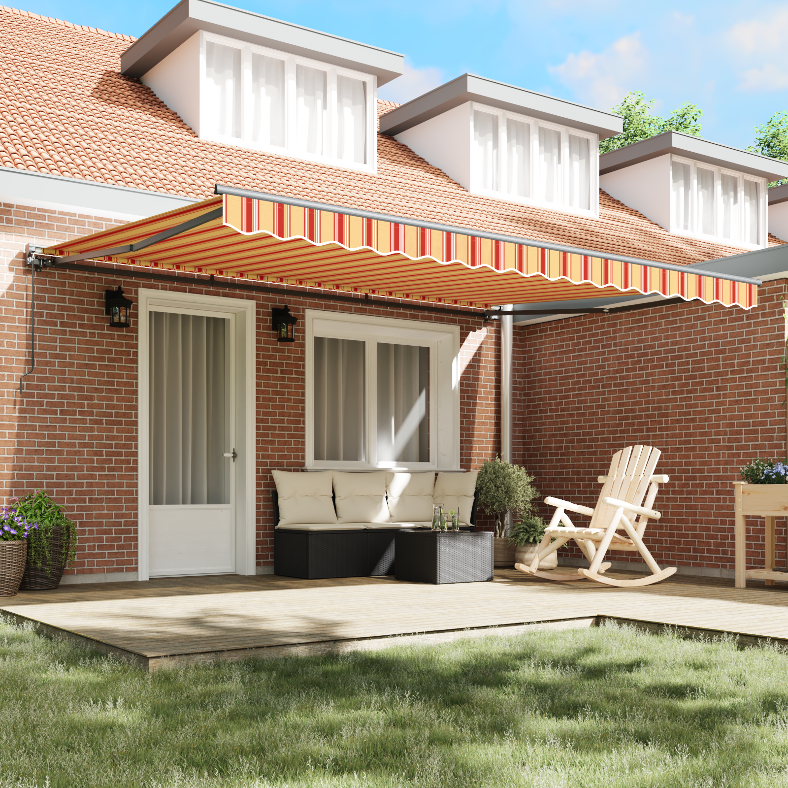vidaXL Inklapbaar Zonnescherm Geel en Oranje 450x300 cm Stof en Metaal
