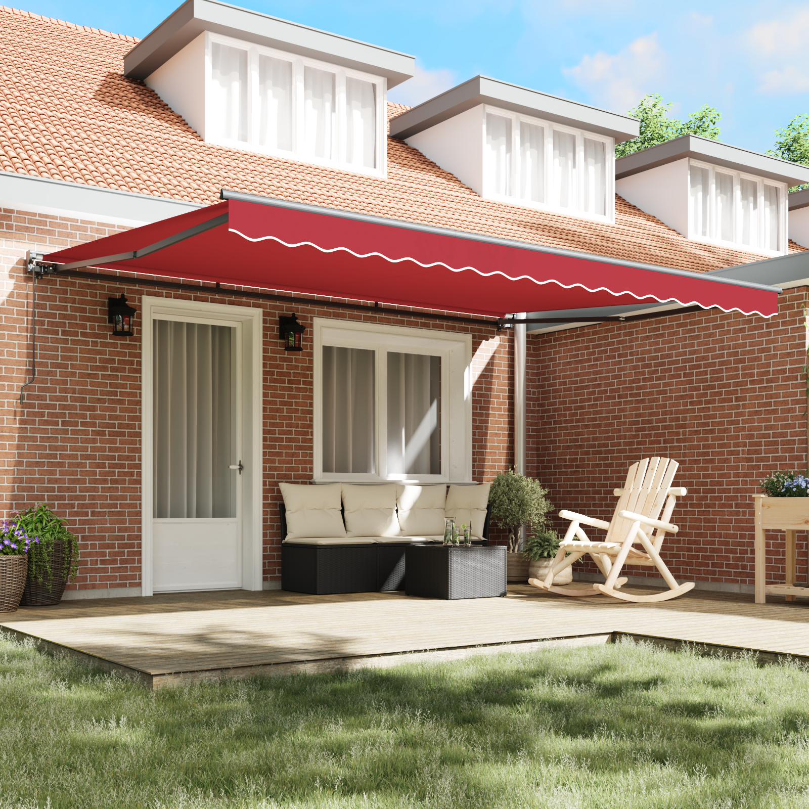 vidaXL Inklapbaar Zonnescherm Rood 450x300 cm Polyester