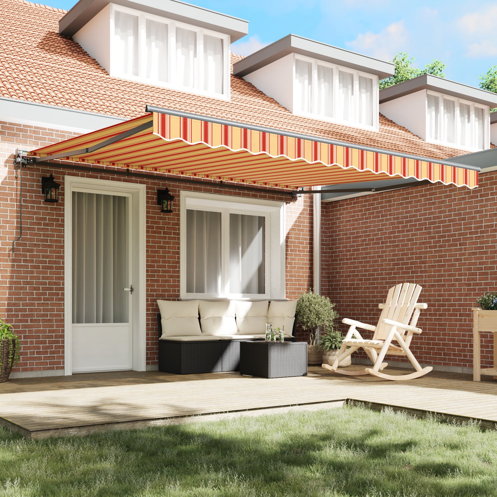 vidaXL Inklapbaar Zonnescherm Geel en Oranje 400x300 cm Polyester