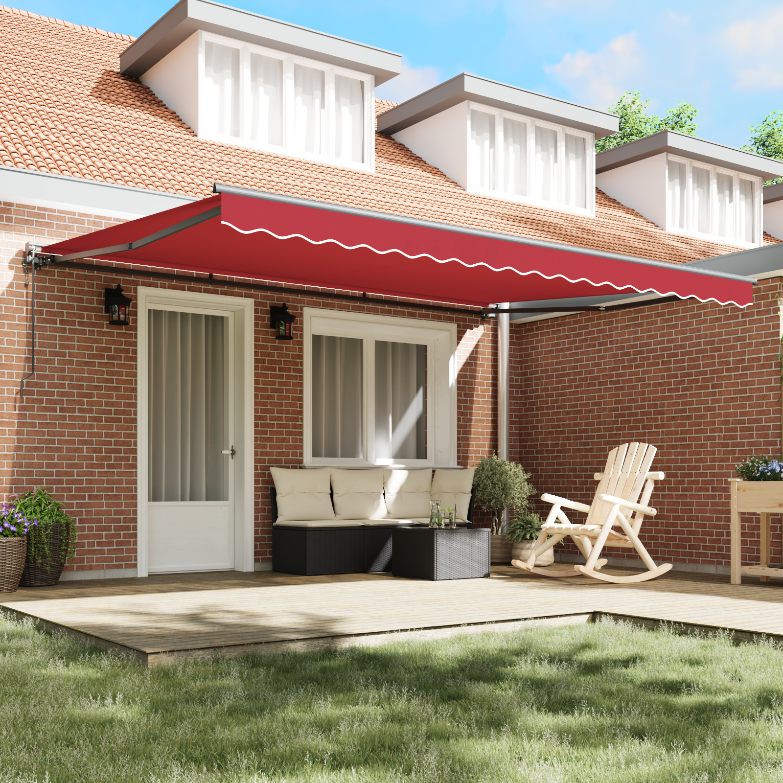 vidaXL Inklapbaar Zonnescherm Rood 450x300 cm Polyester en Metaal