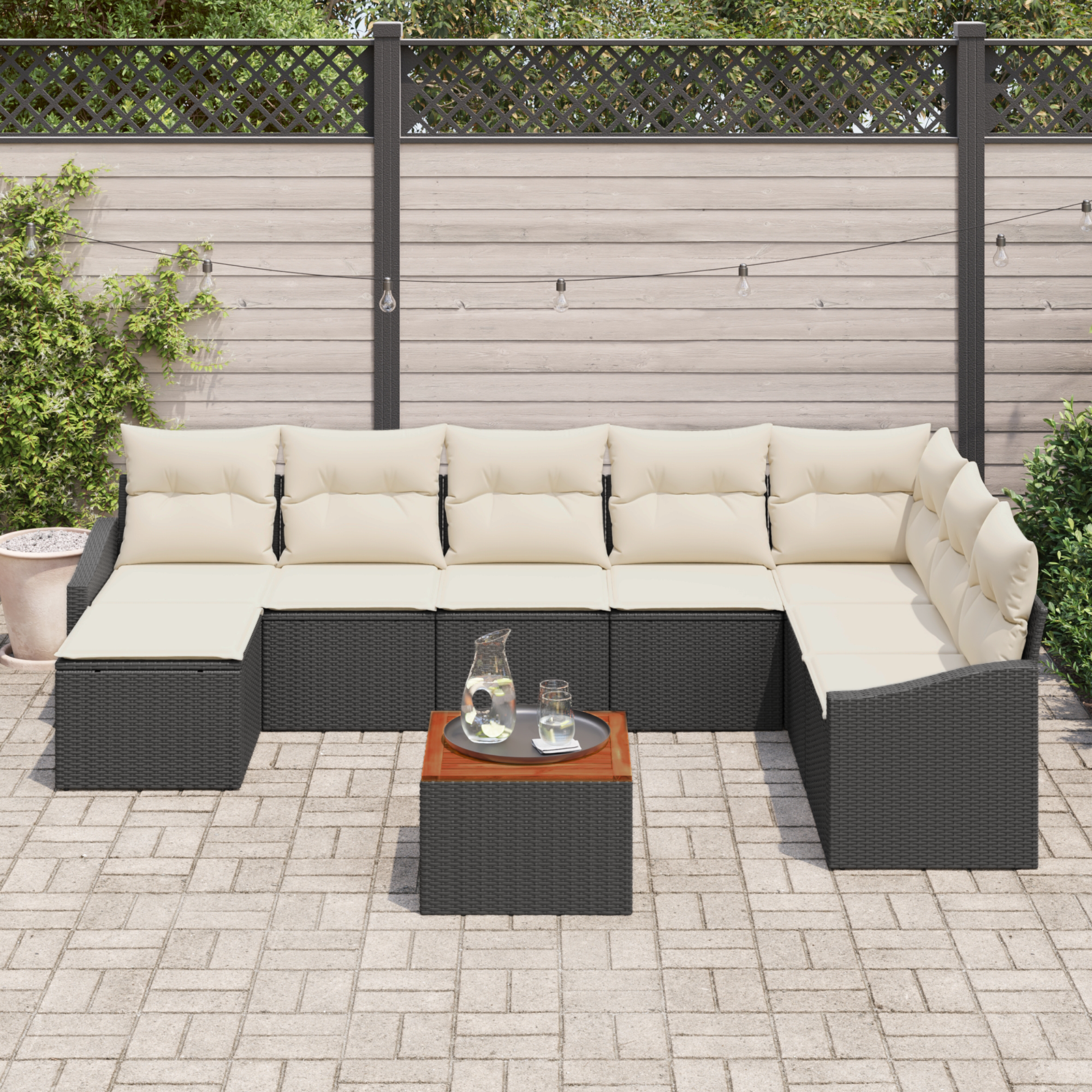 vidaXL Tuin Sofa Set 9 pcs Zwart, wit 55 x 55 x 37 cm Riet, Stof