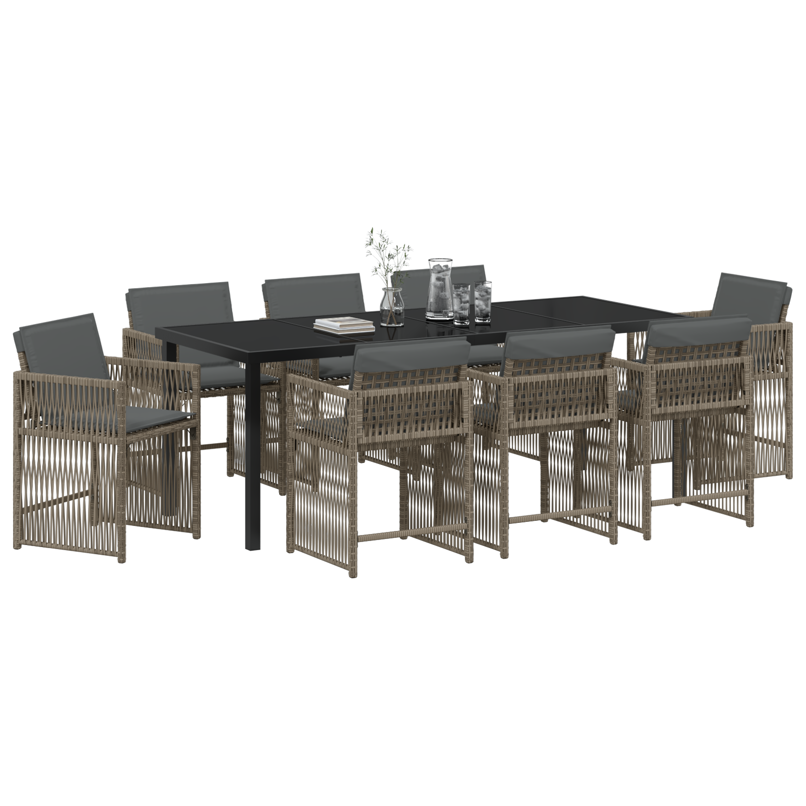vidaXL 9-delige tuinset met kussens in grijs poly rattan