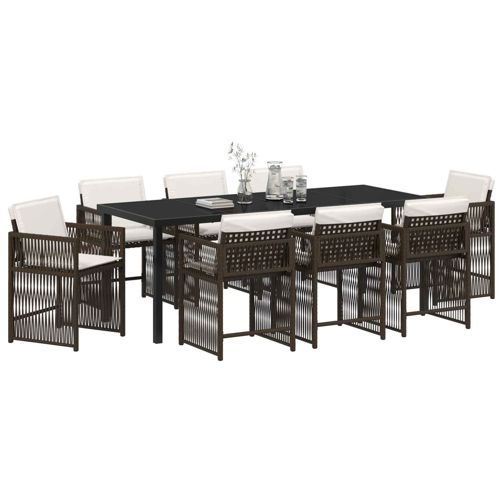 vidaXL 9-delige tuinset met kussens bruin poly rattan