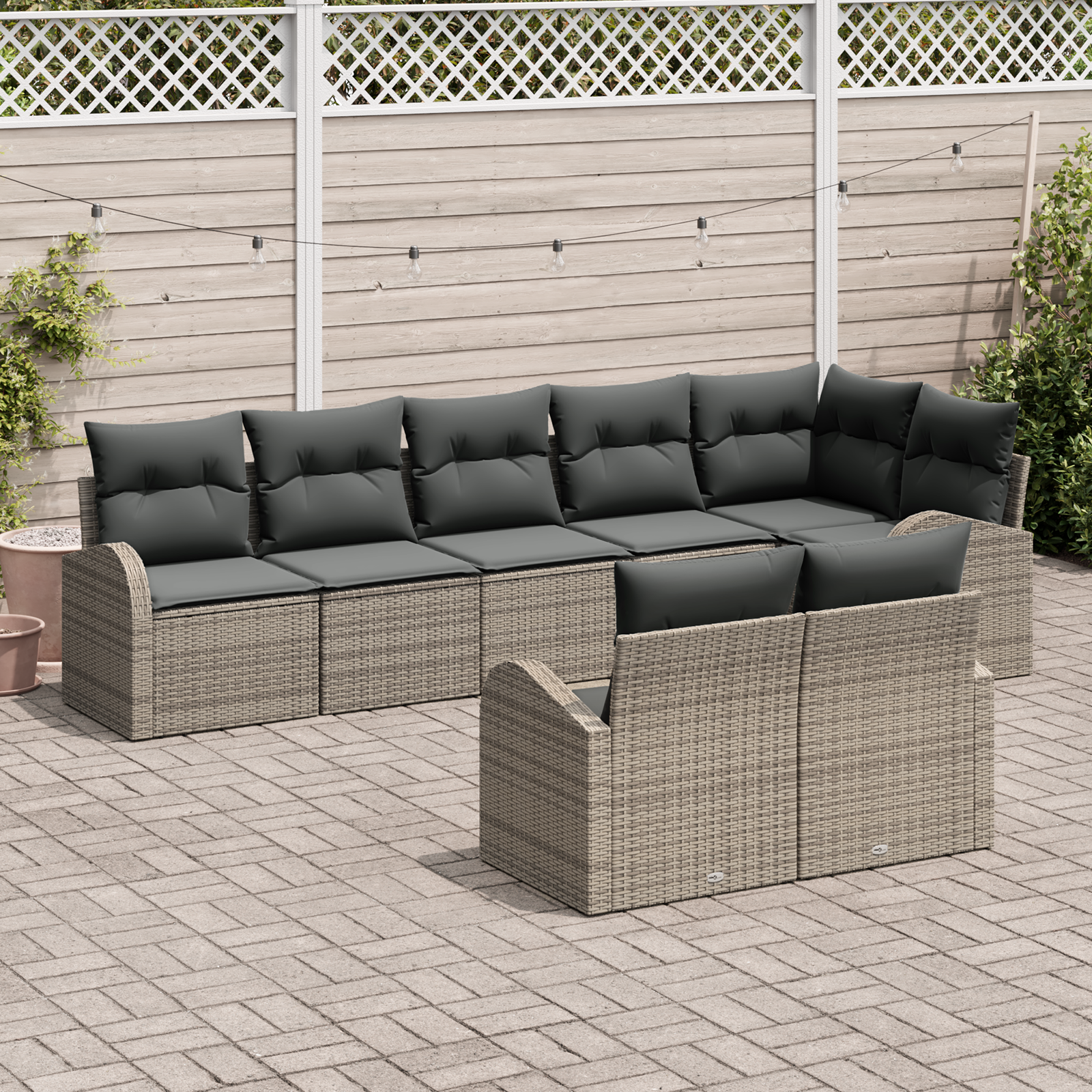 vidaXL 8-delige tuinset met kussens in grijs poly rattan