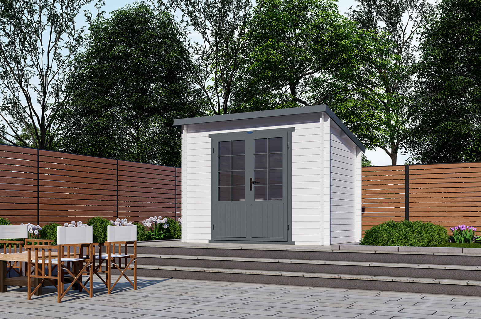 Van Kooten Tuin en Buitenleven Interflex 3020L Blokhut 300x200 cm 28 mm vuren gecoat- Lessenaarsdak- Hout- Interflex