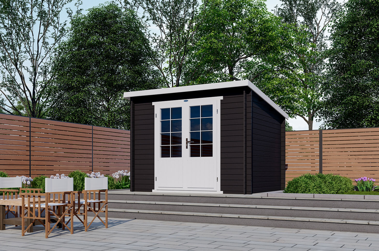 Van Kooten Tuin en Buitenleven Interflex 3025L Blokhut 300x250 cm 28 mm vuren gecoat- Lessenaarsdak- Hout- Interflex
