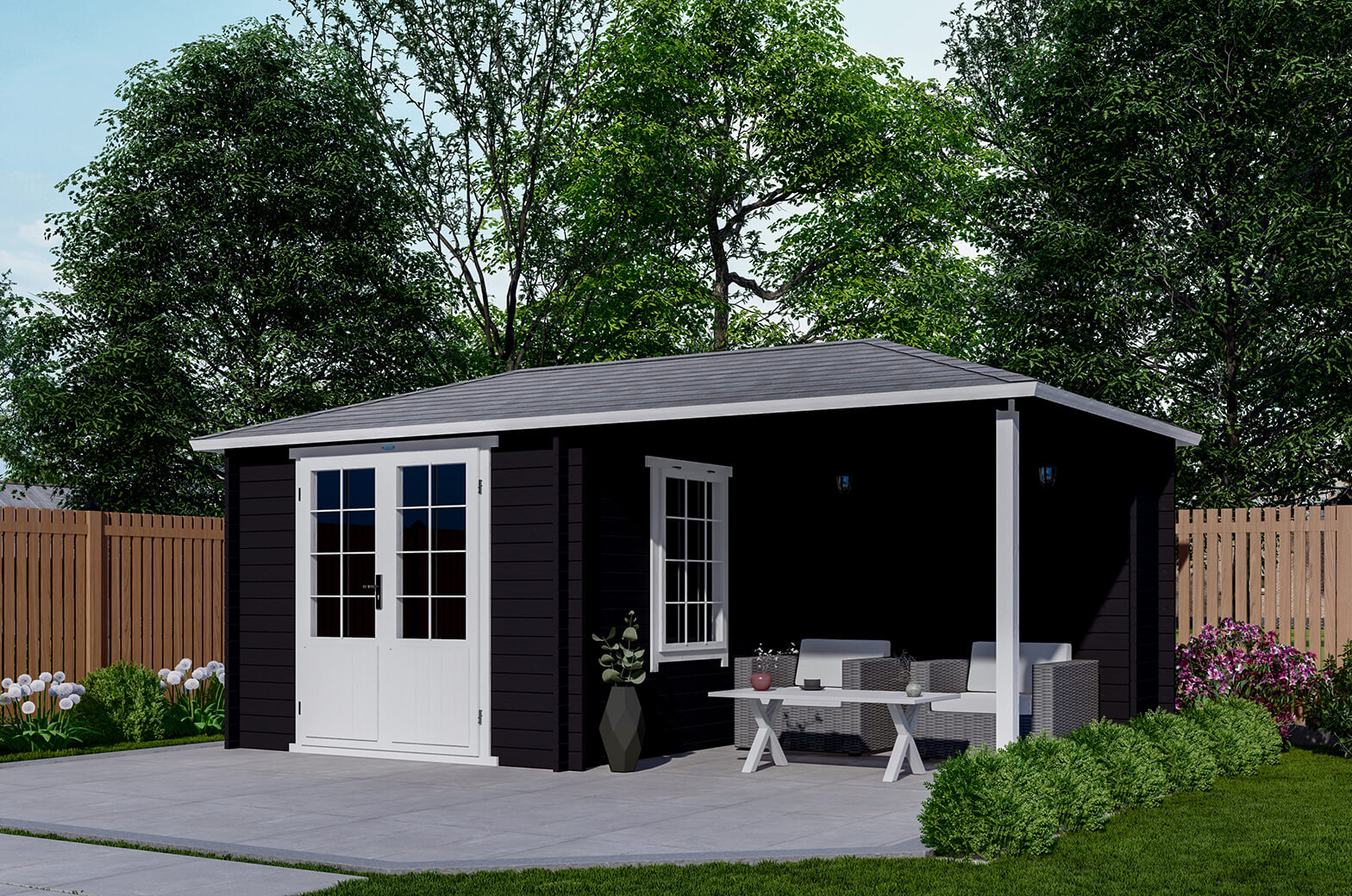 Van Kooten Tuin en Buitenleven Interflex 3030Z Blokhut 576x300 cm 40 mm vuren gecoat- Puntdak- Hout- Interflex