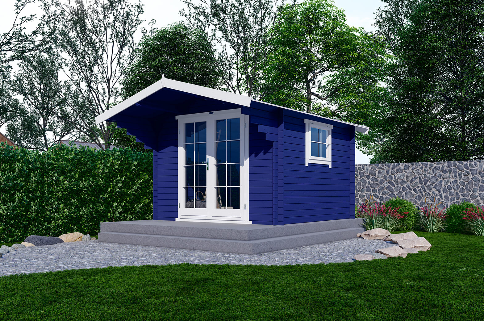 Van Kooten Tuin en Buitenleven Interflex 3032 Blokhut 300x300 met luifel 120 cm 28 mm vuren gecoat- Zadeldak- Hout- Interflex
