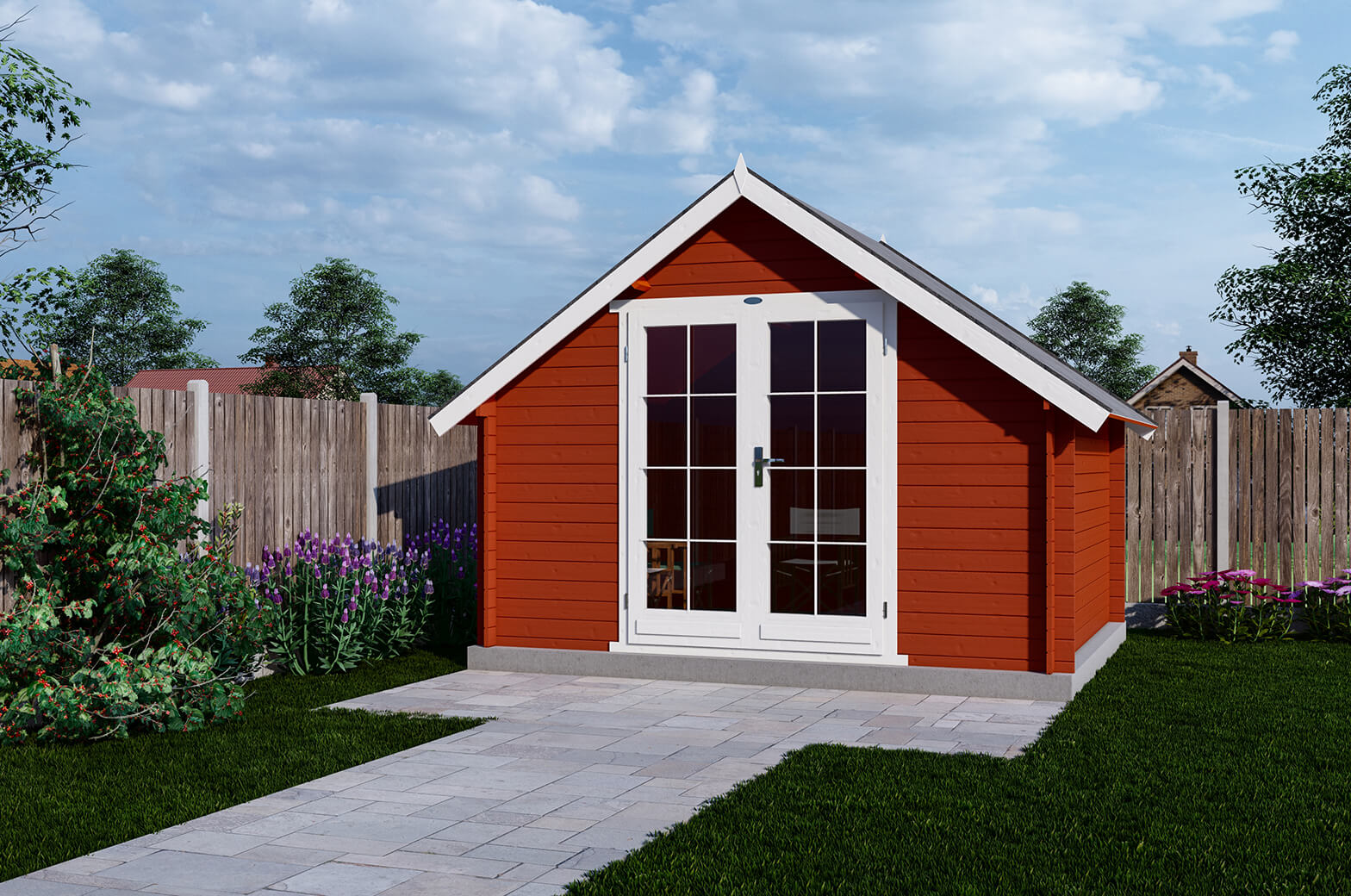 Van Kooten Tuin en Buitenleven Interflex 3530K Blokhut 350x300 cm 28 mm vuren gecoat- Zadeldak- Hout- Interflex