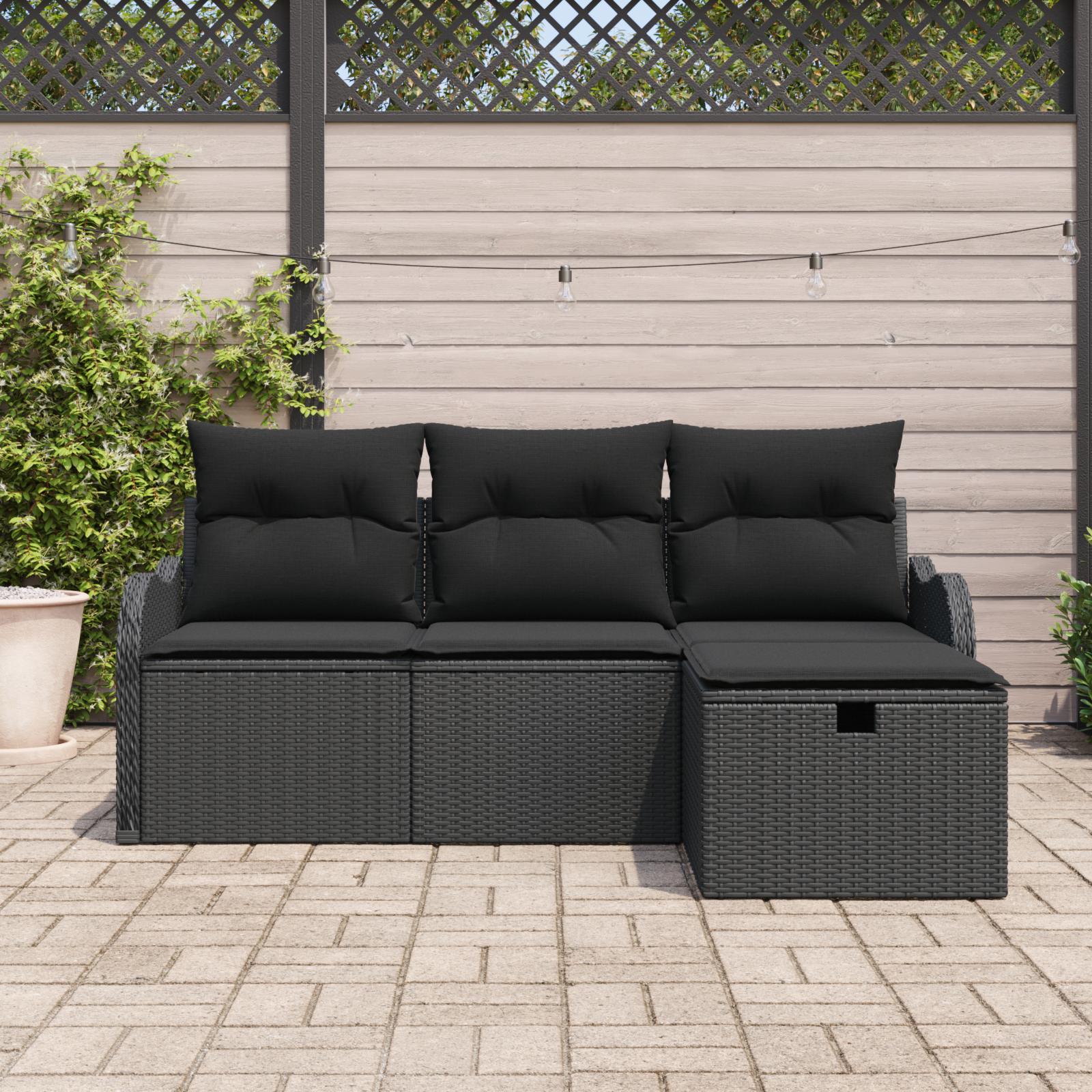 vidaXL 4-delige tuinsofa set met kussens in zwart poly rattan