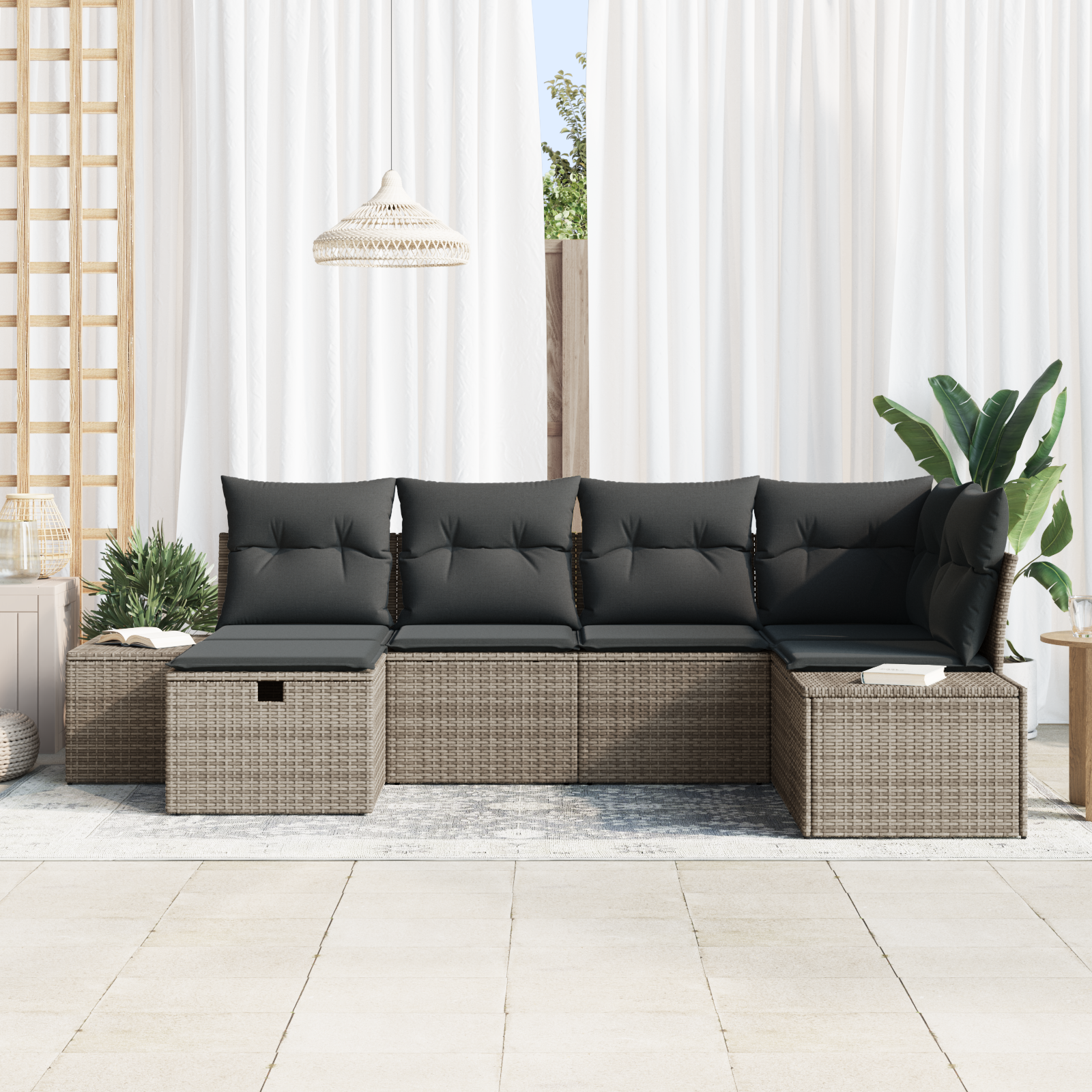 vidaXL 6-delige Tuinbankenset met kussens poly rattan grijs