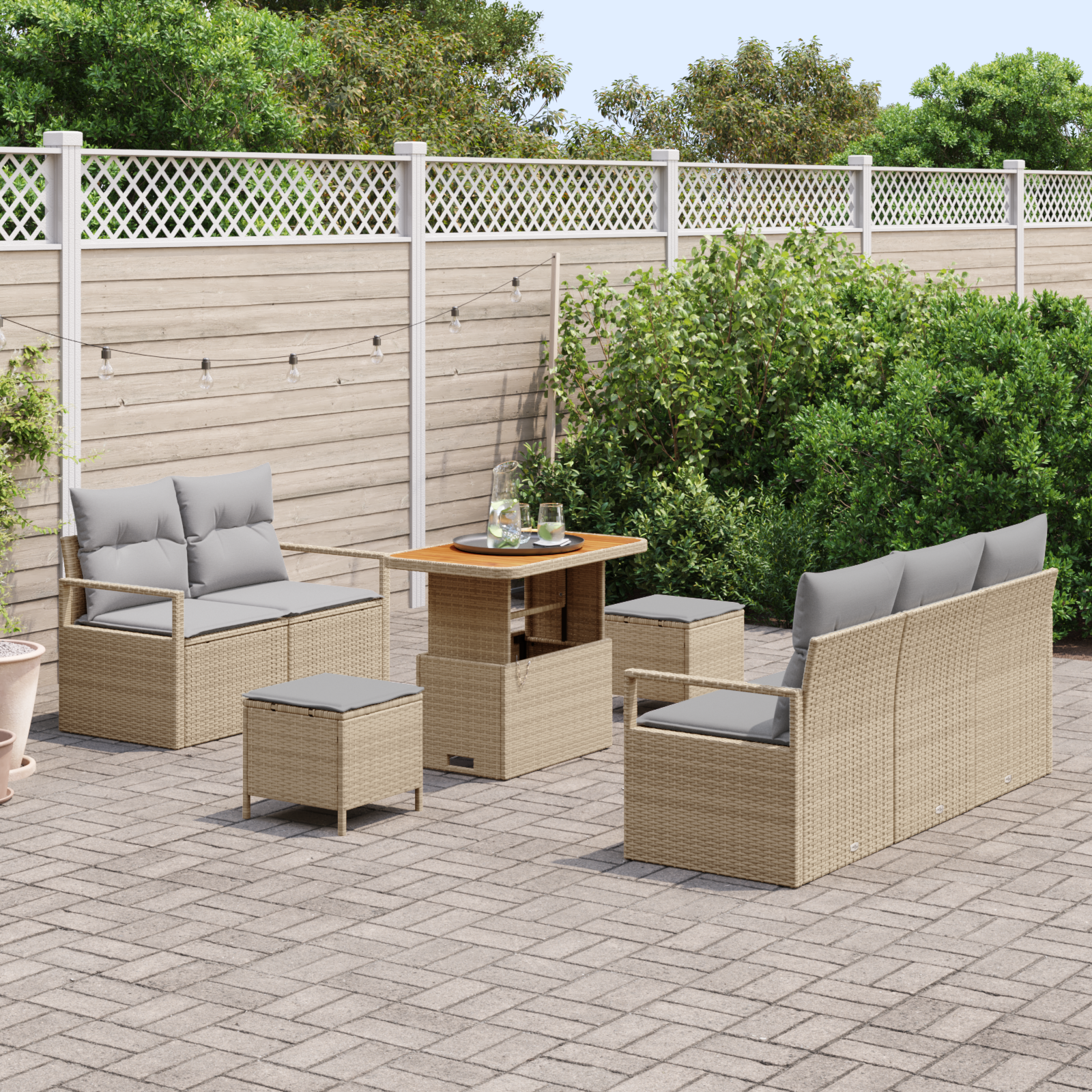 vidaXL 8-delige tuinset met kussens Beige Poly Rattan Acacia
