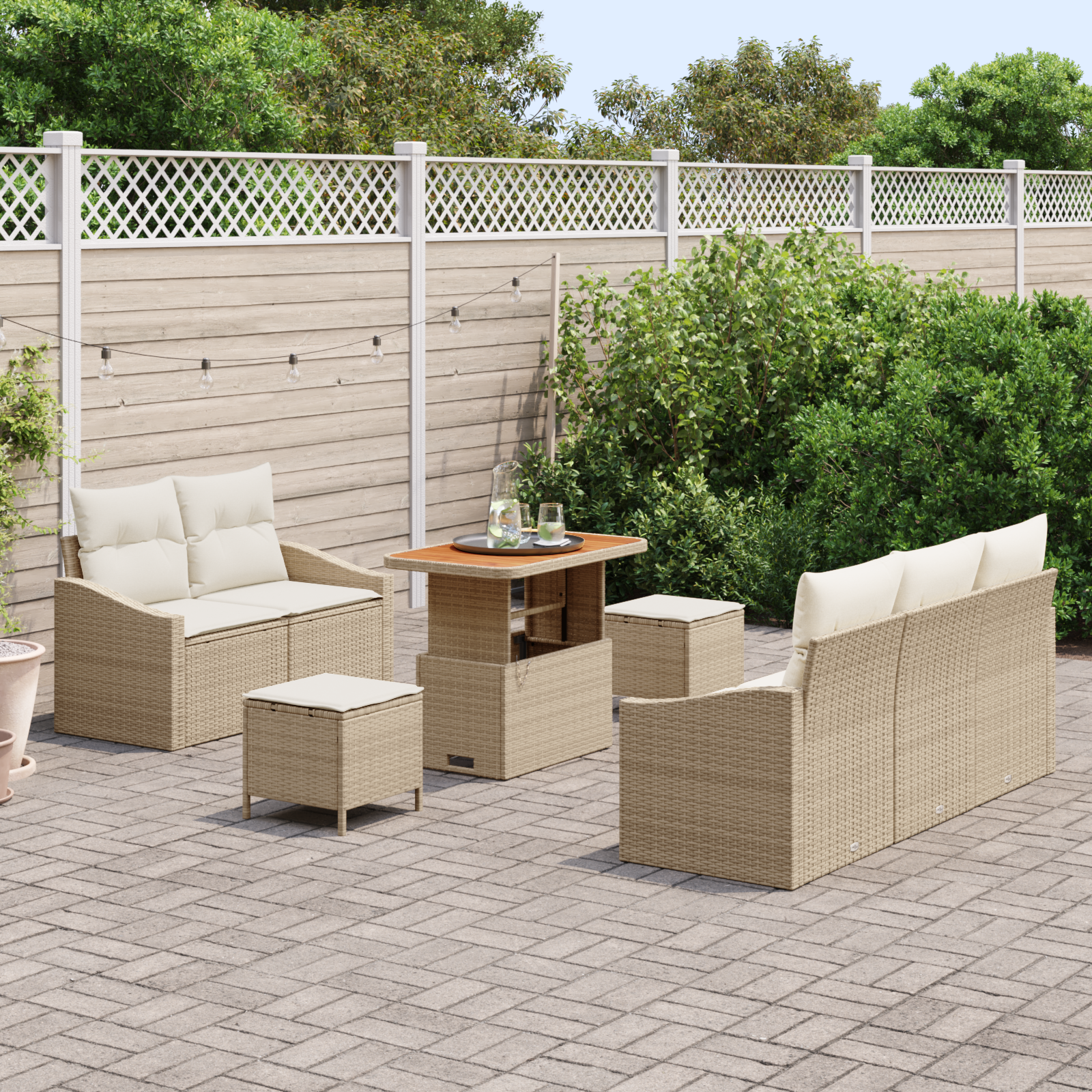 vidaXL 8-delige tuinset met kussens Beige Poly Rattan Acacia