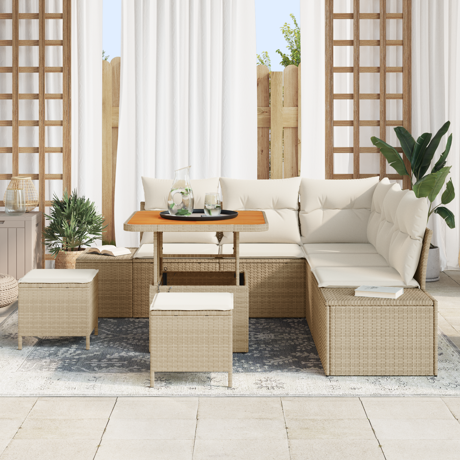 vidaXL 8-delige tuinsofaset met kussens - Beige Poly Rattan Acacia