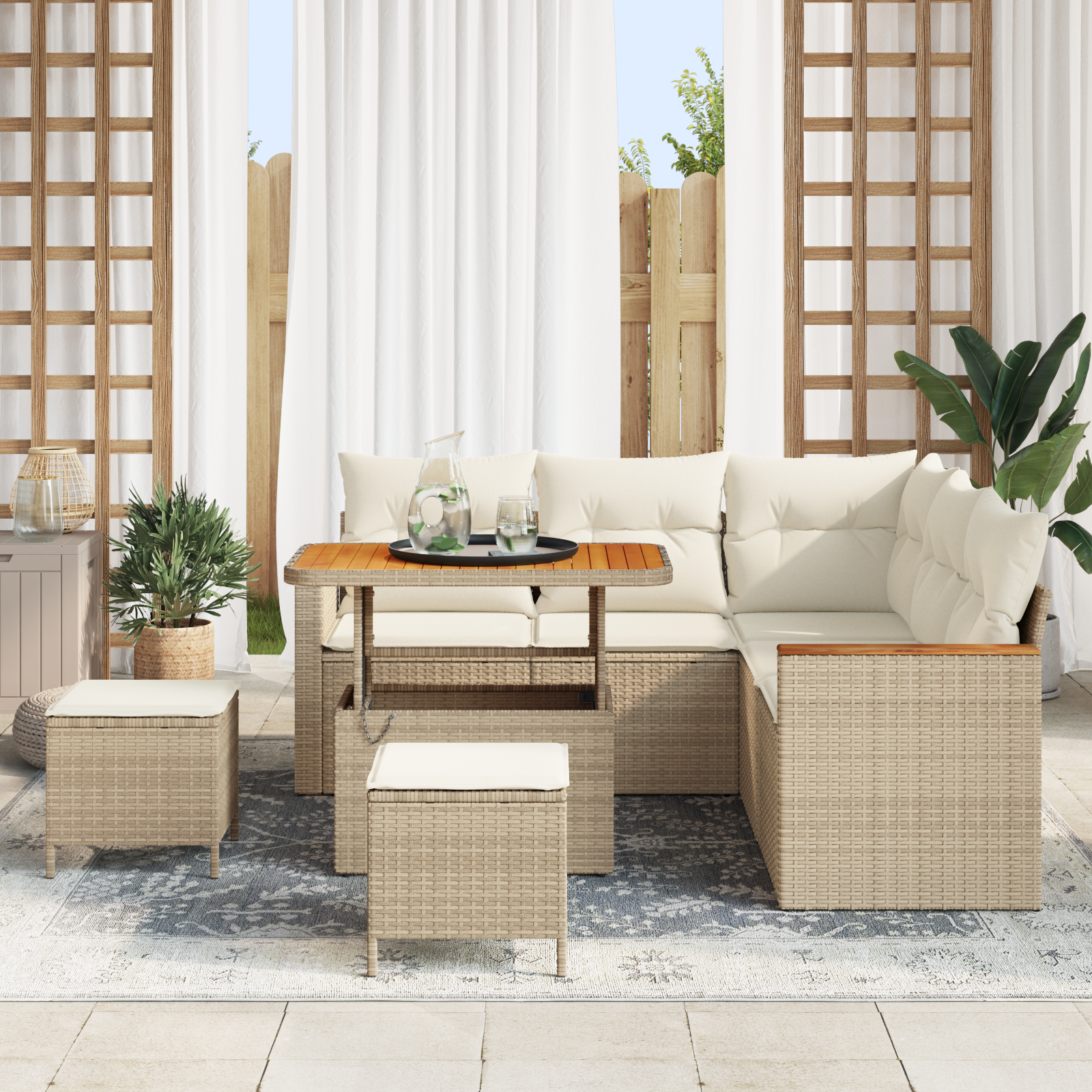 vidaXL 8-delige Tuinbankenset met kussens poly rattan acacia beige
