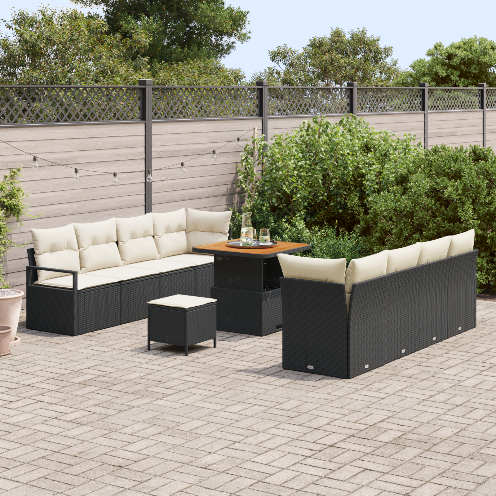 vidaXL 11-delige tuinset met kussens zwart poly rattan acacia