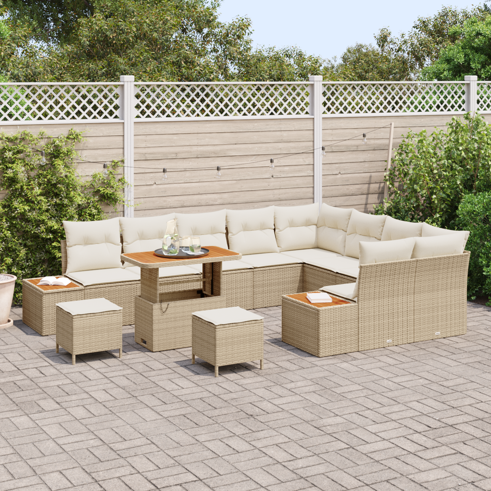 vidaXL 12-delige tuinset met kussens in beige poly rattan en acacia