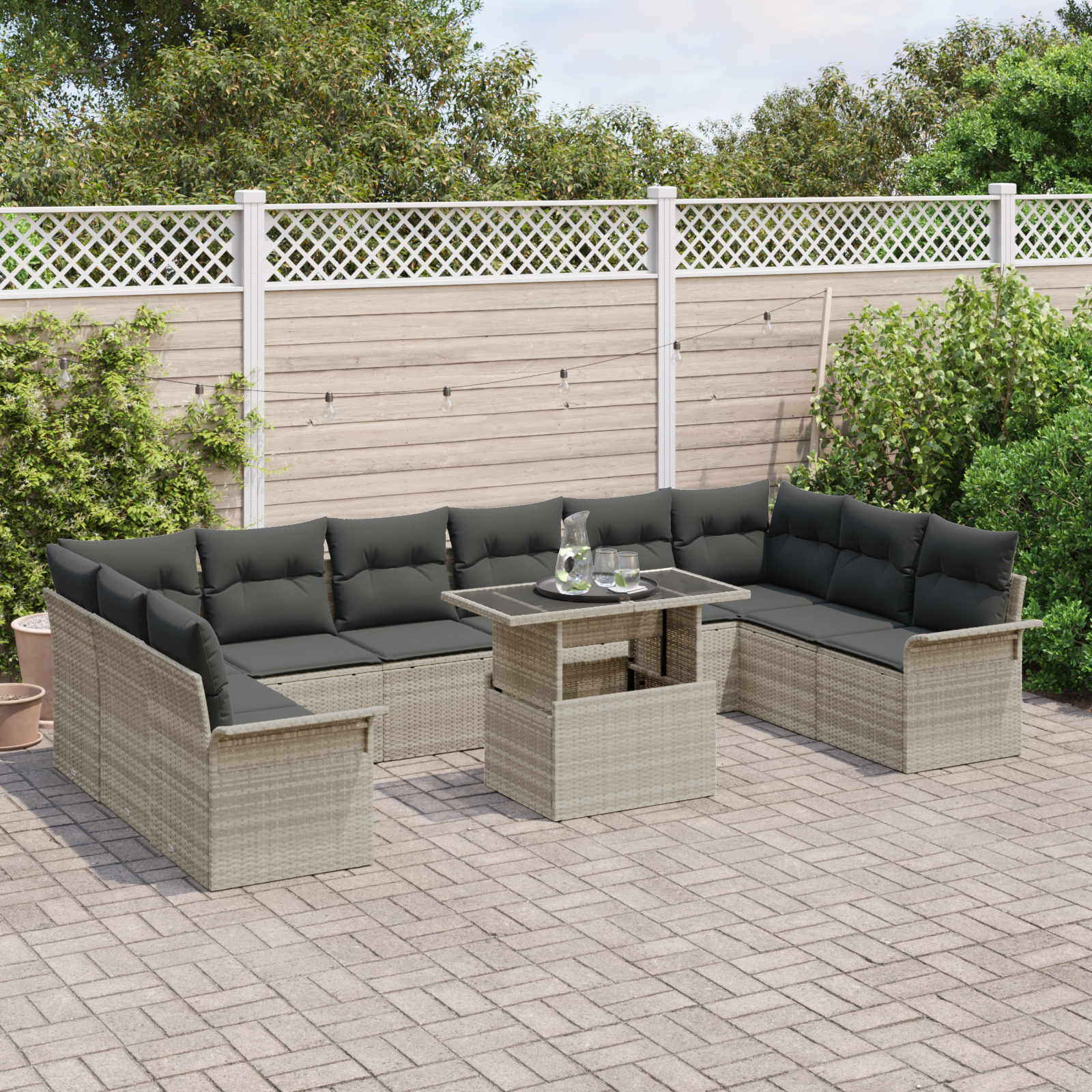 vidaXL 11-delige tuinsofa set met kussens lichtgrijs poly rattan