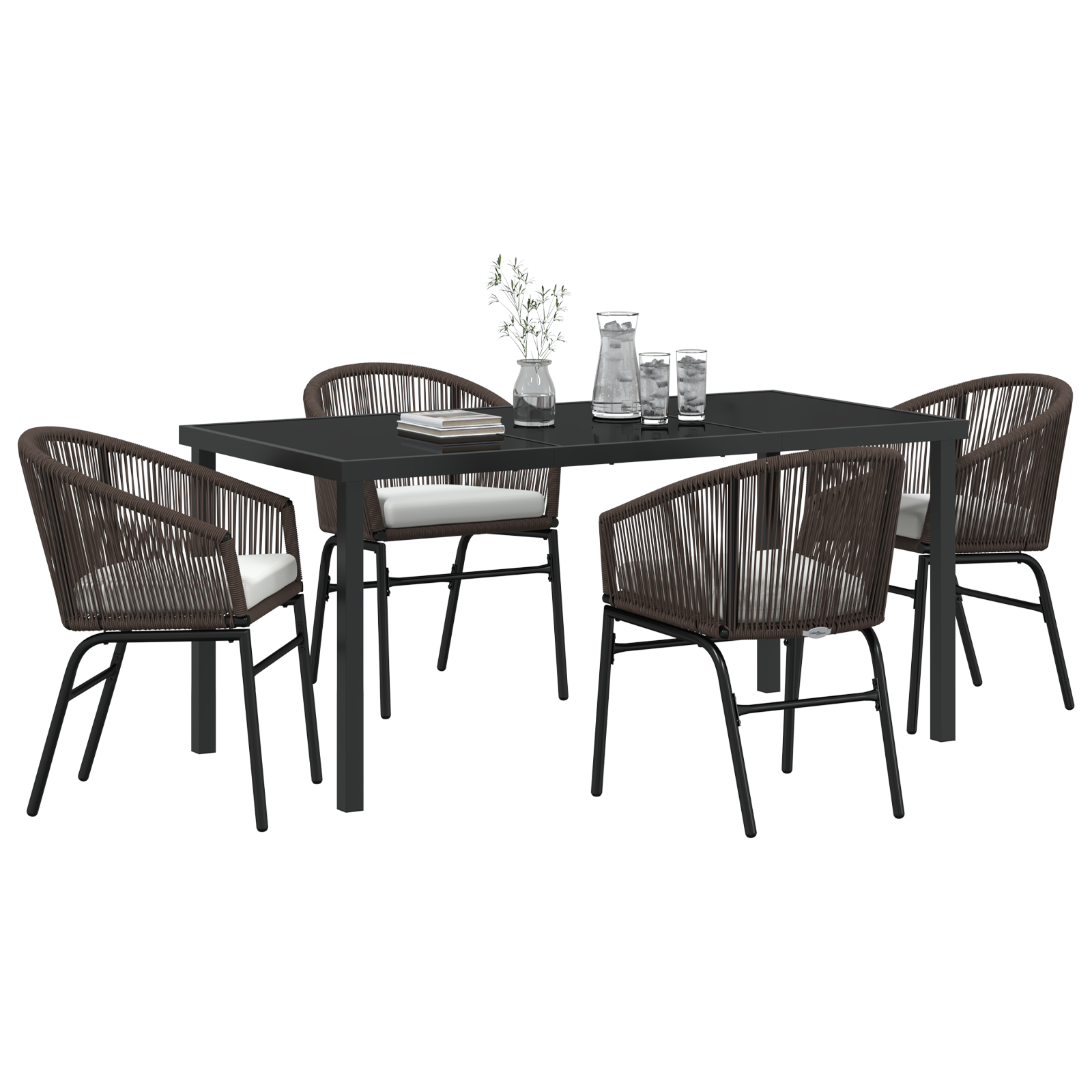 vidaXL 5-delige Tuinset met Kussens in Bruin Poly Rattan.