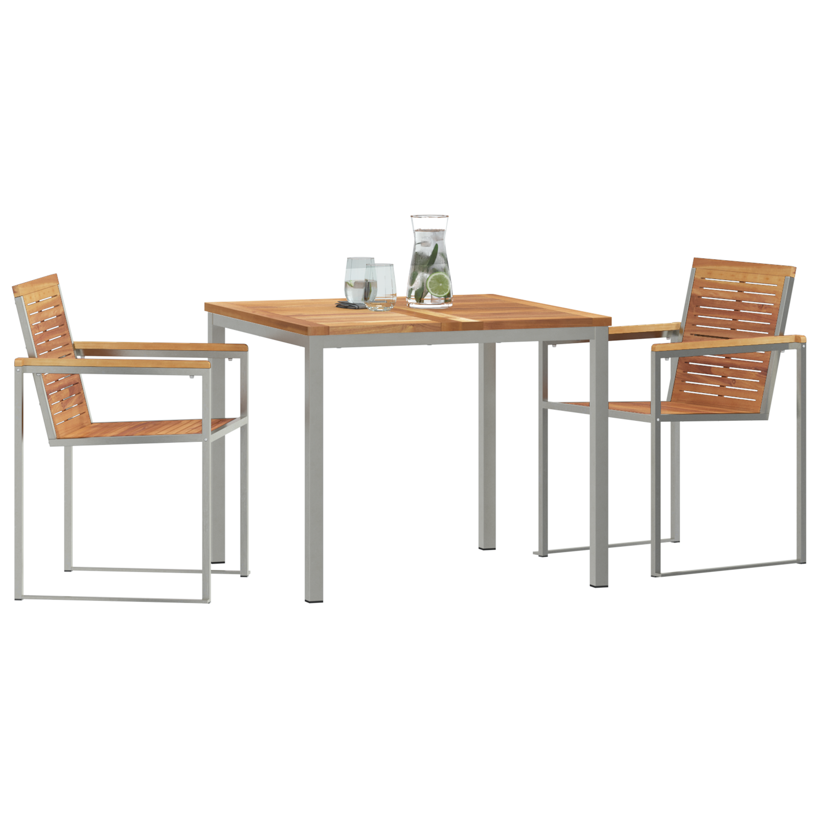 vidaXL 3-delige tuinset van massief teak en RVS