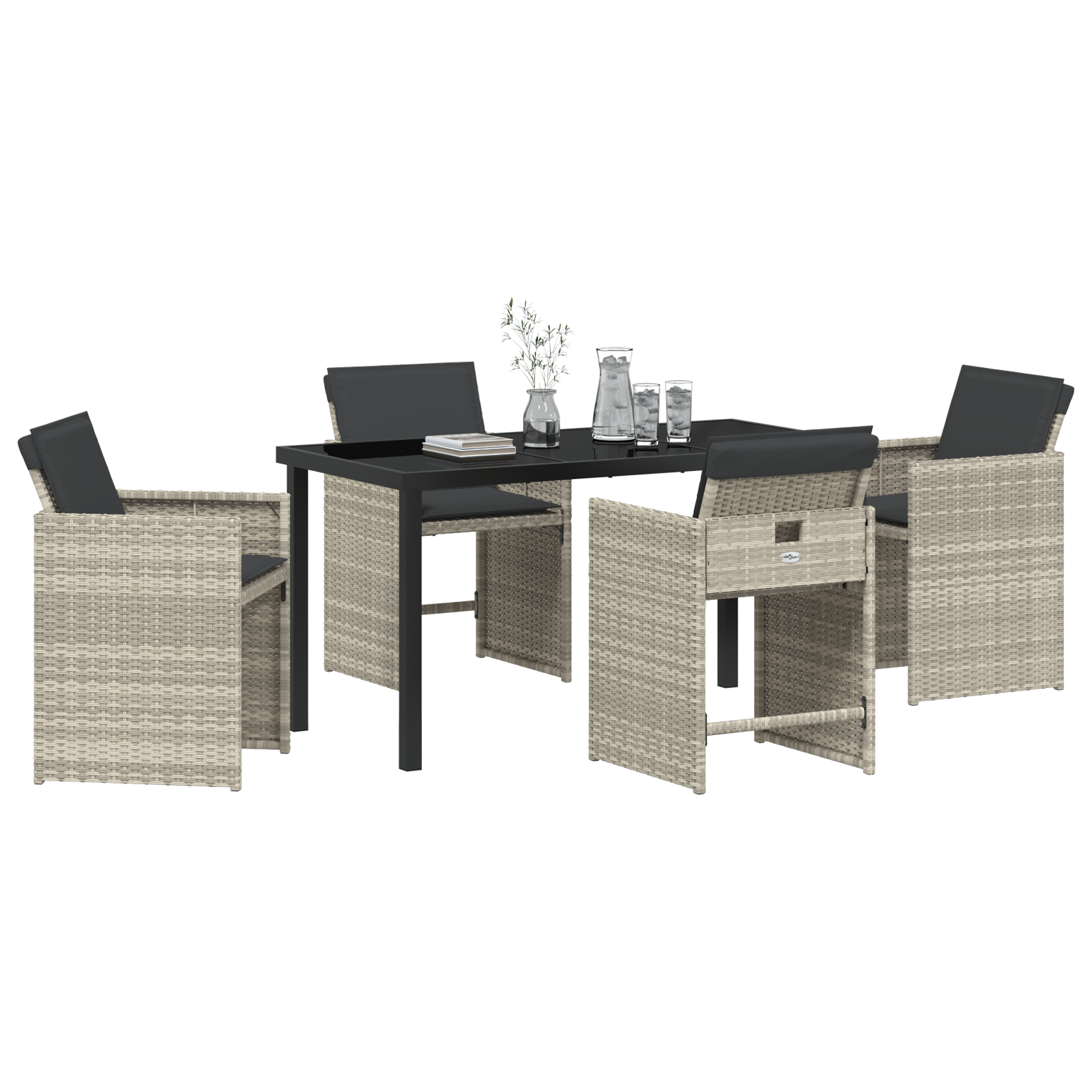 vidaXL 5-delige tuinset met kussens in lichtgrijs poly rattan