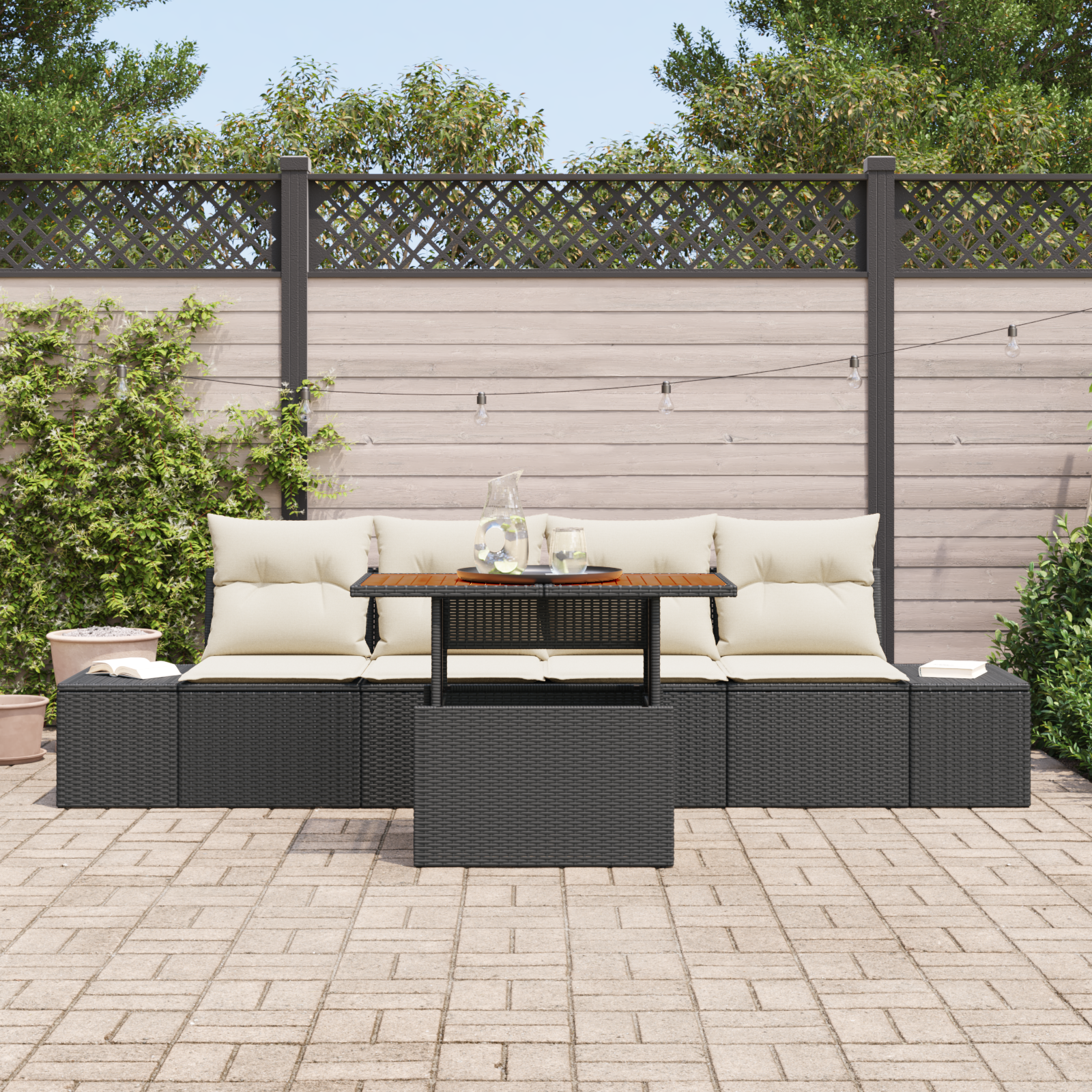 vidaXL 5-delige tuinsofa set met kussens zwart poly rattan