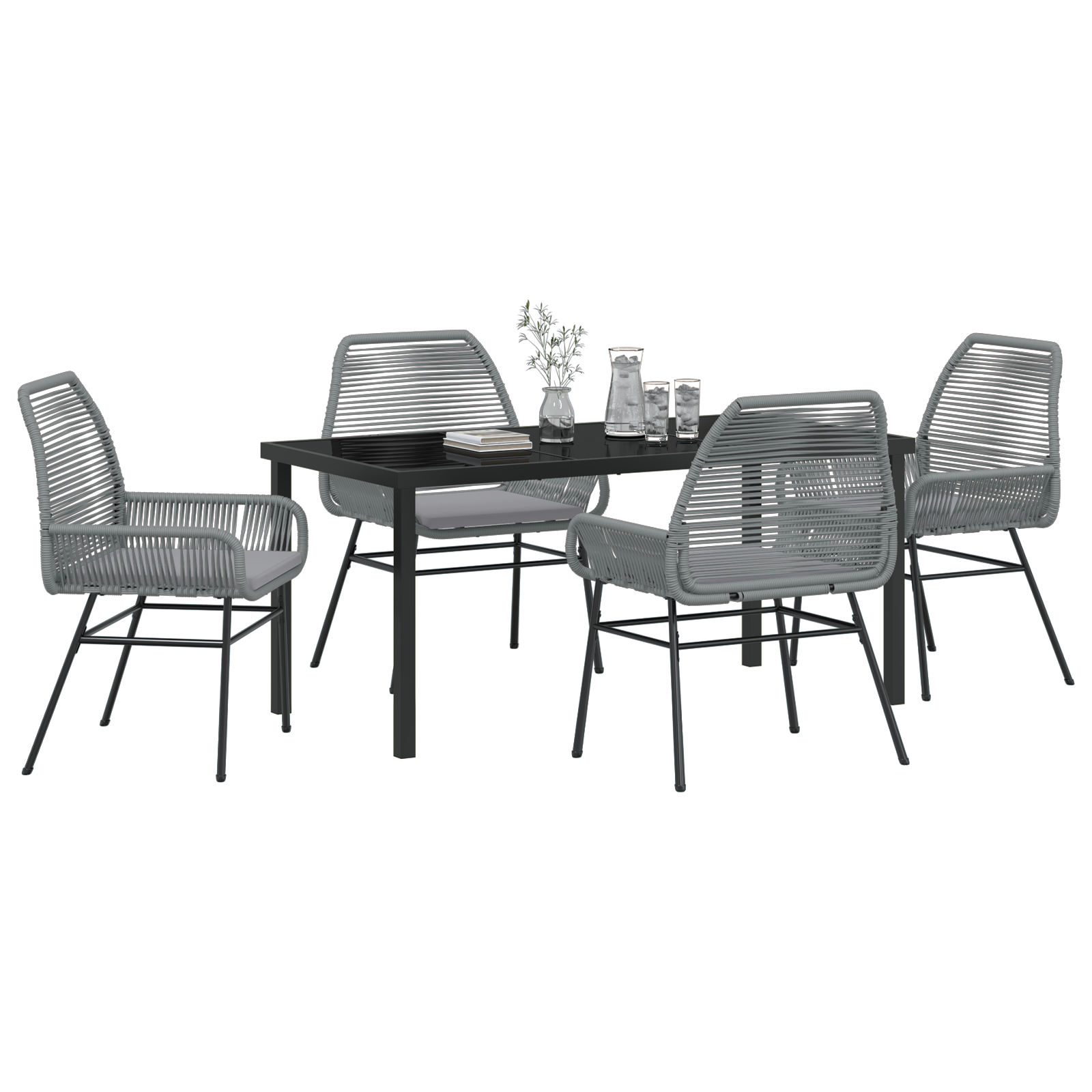 vidaXL 5 Delige Tuin Eettafelset Met Kussens Grijs Poly Rattan