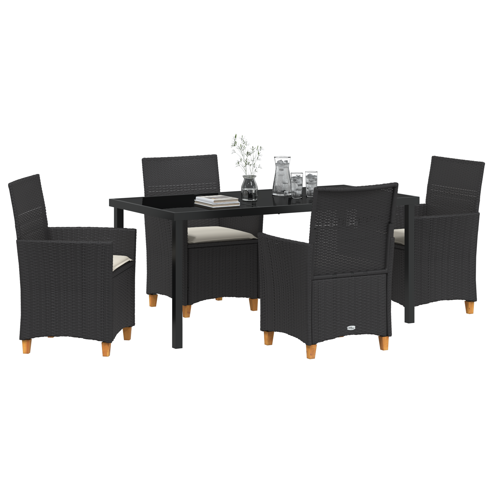 vidaXL 5-delige Tuinset met kussens Zwart Poly Rattan
