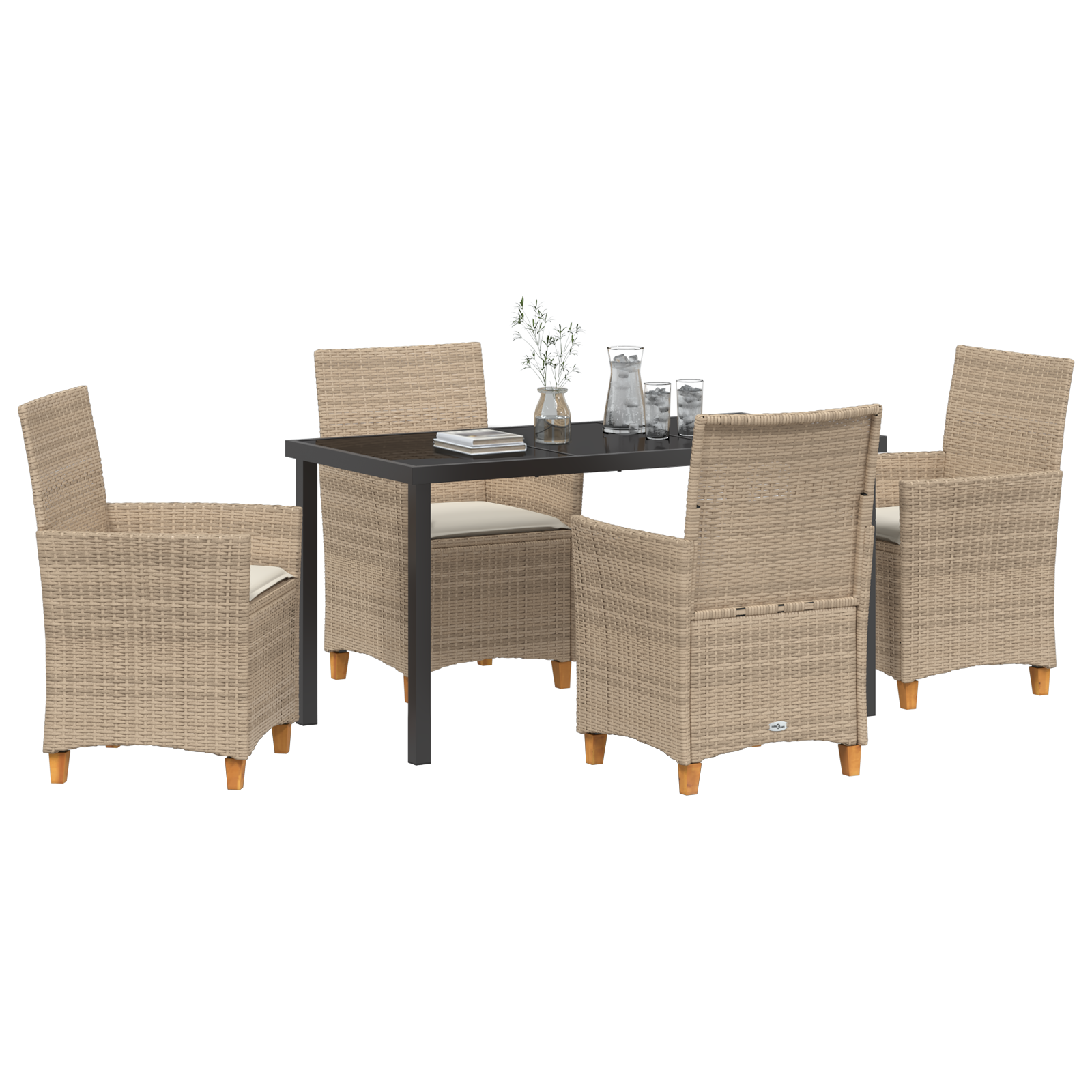 vidaXL 5-delige tuin eettafelset met kussens in beige poly rattan
