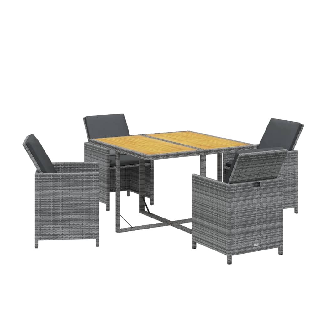 vidaXL 5-delige Tuinset met kussens poly rattan grijs