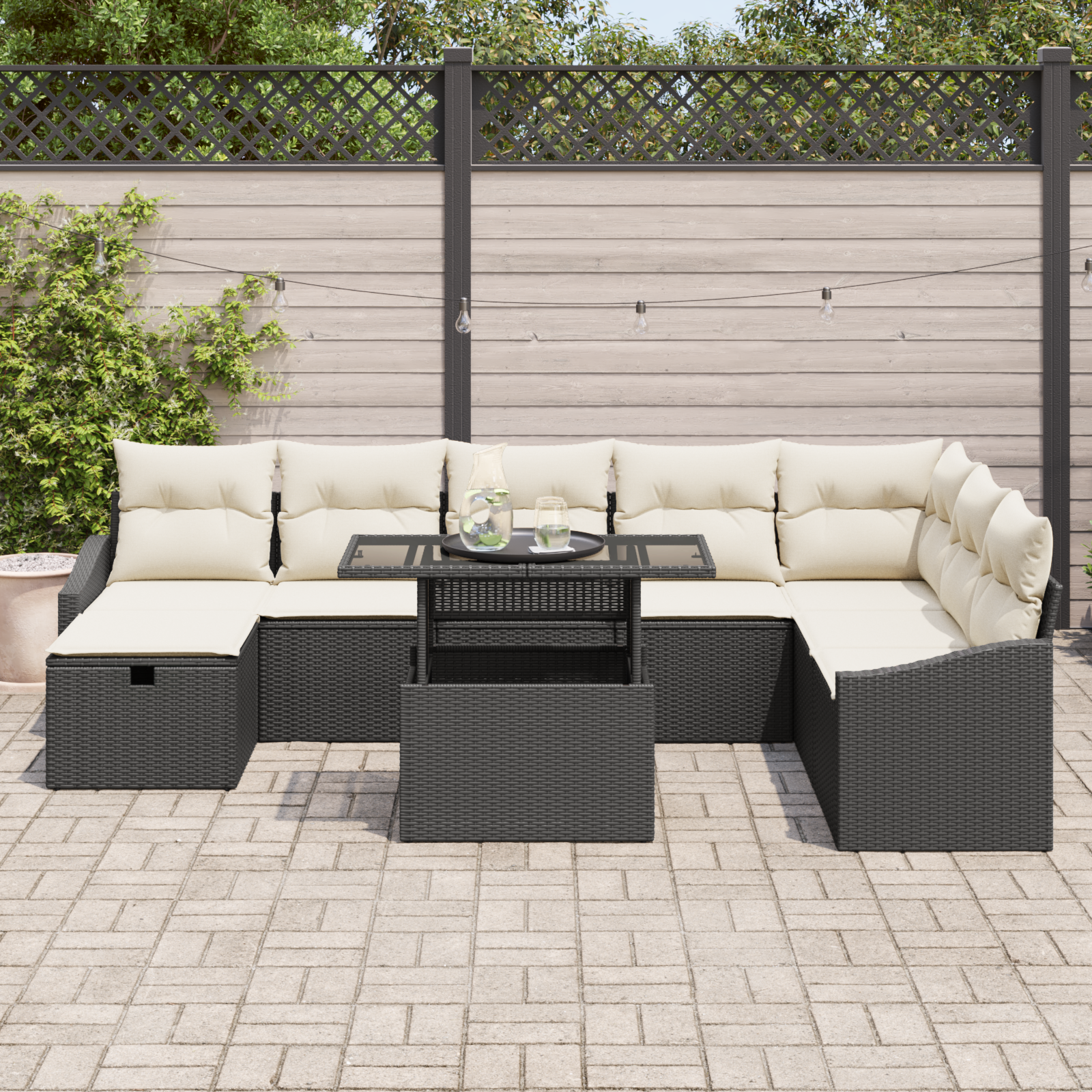 vidaXL 9-delige tuinsofa set met kussens, zwart poly rattan