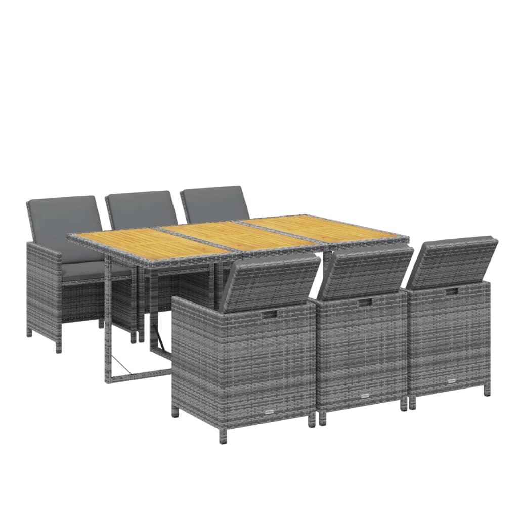 vidaXL 7-delige Tuinset met kussens poly rattan grijs