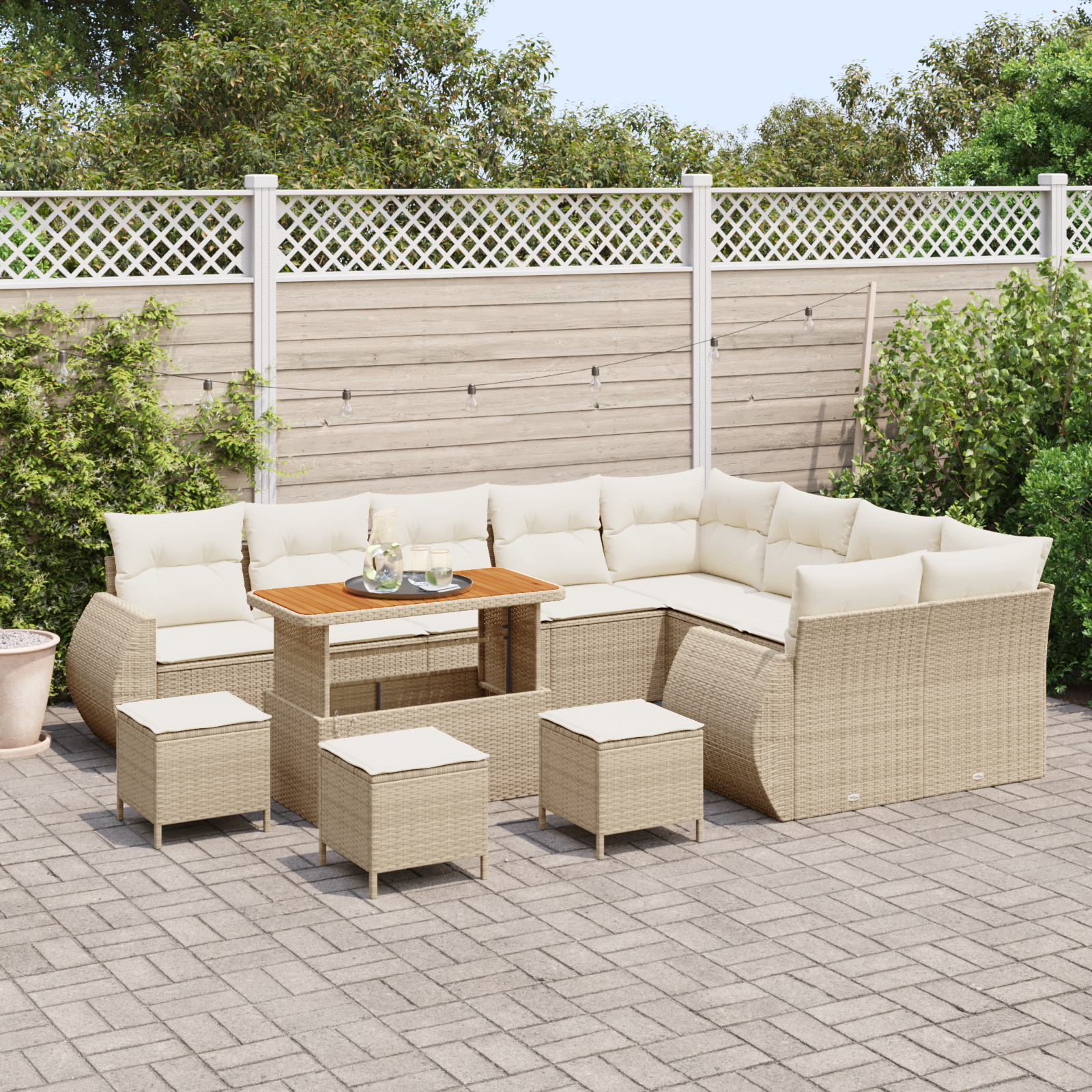 vidaXL 13-delige tuin loungeset met kussens, beige, poly rattan en acacia.
