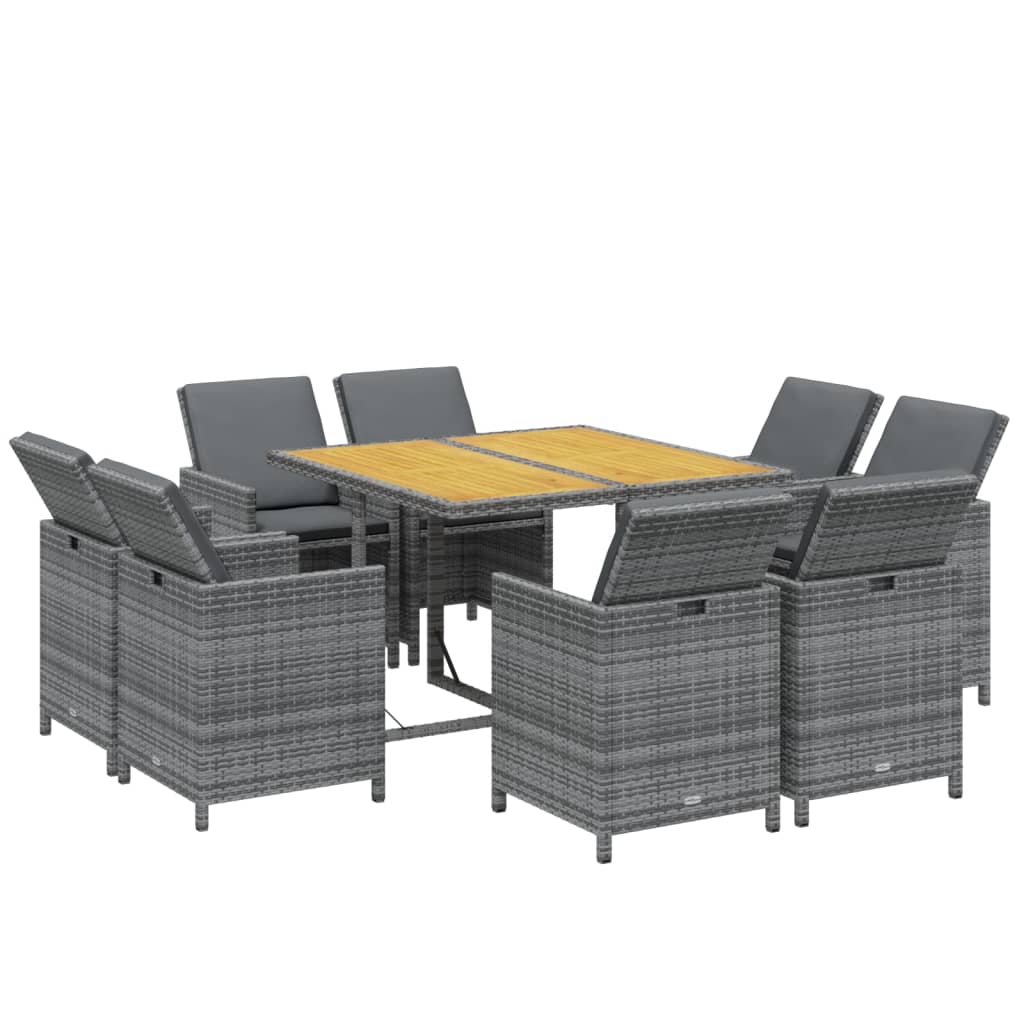 vidaXL 9-delige Tuinset met kussens poly rattan grijs