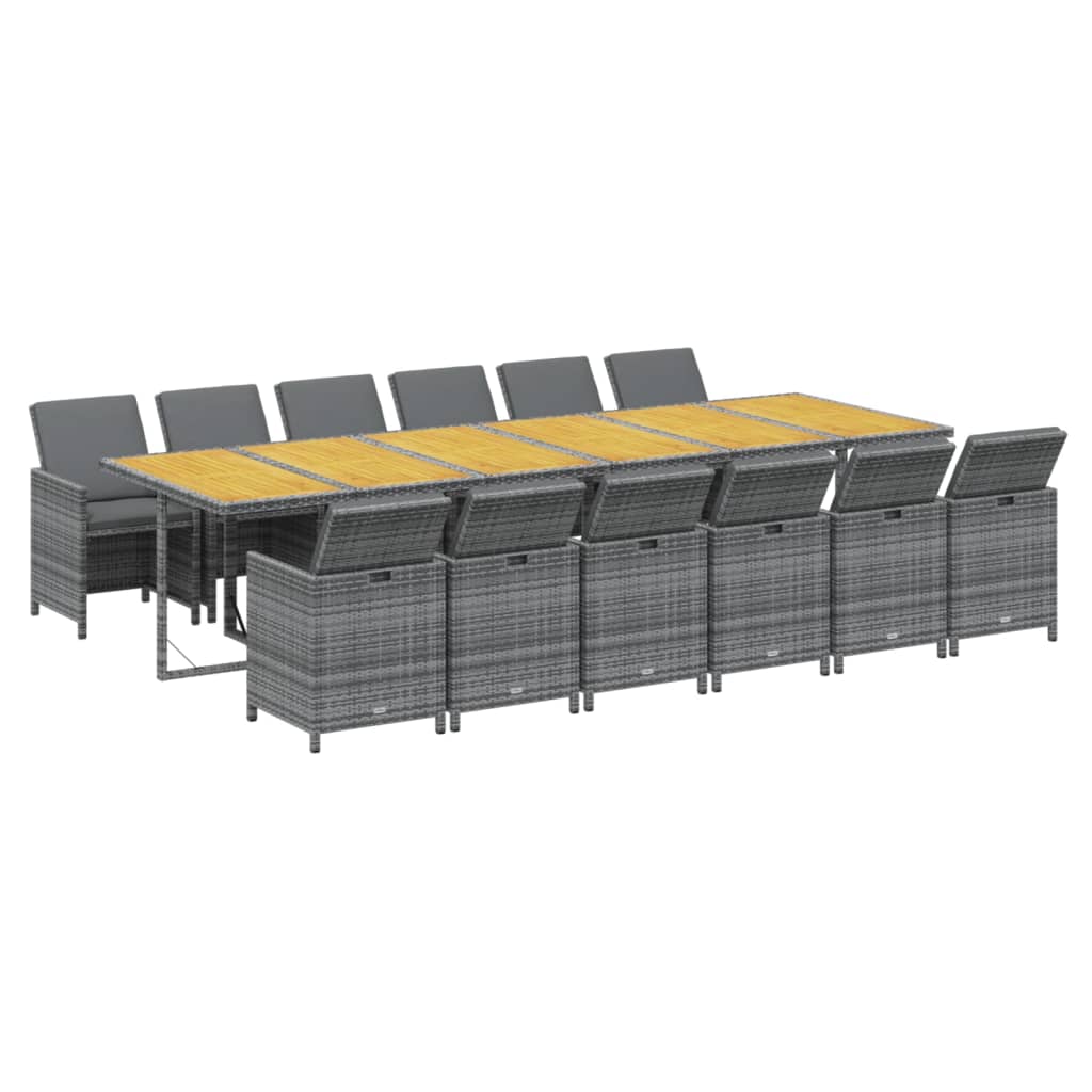 vidaXL 13-delige Tuinset met kussens poly rattan grijs