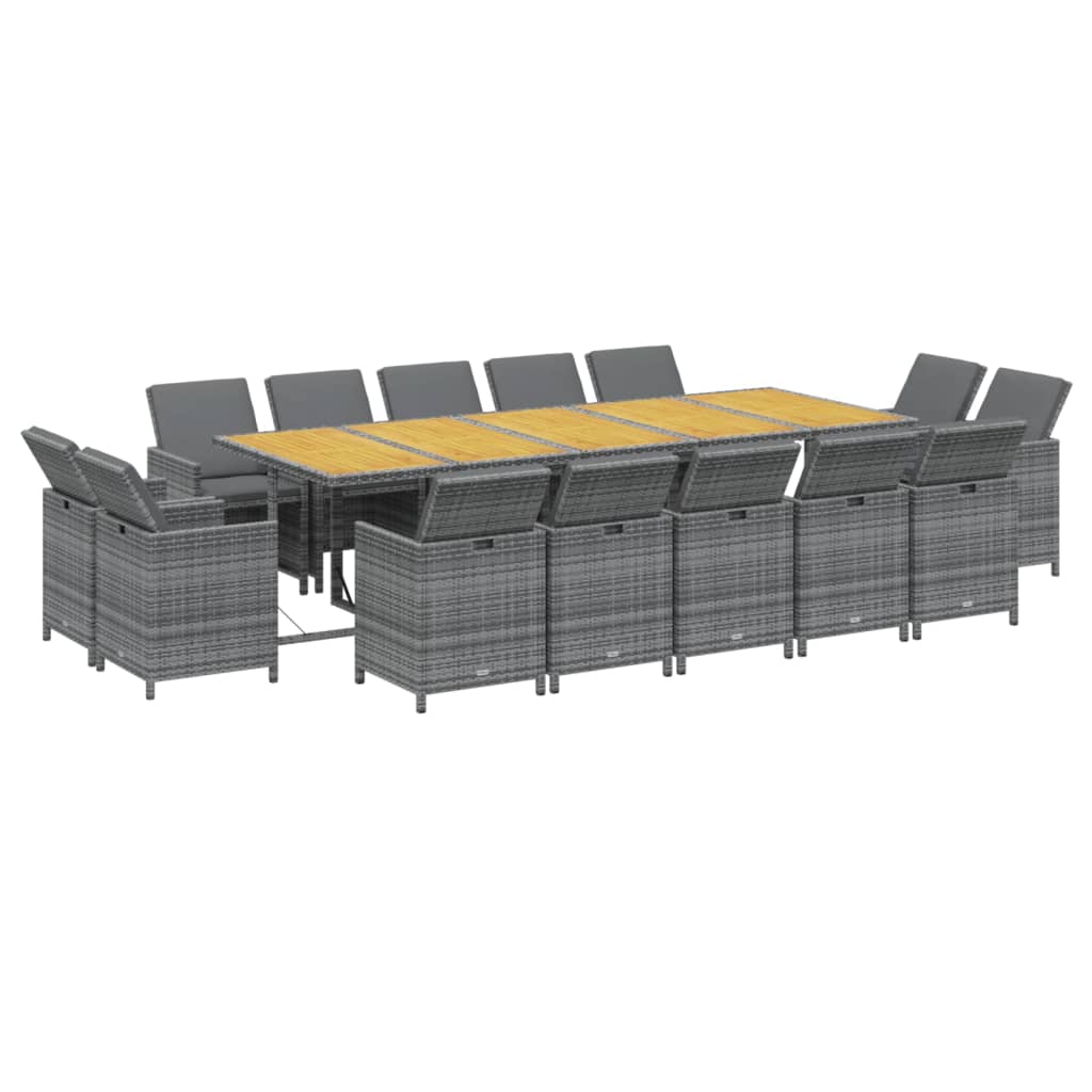 vidaXL 15-delige Tuinset met kussens poly rattan grijs