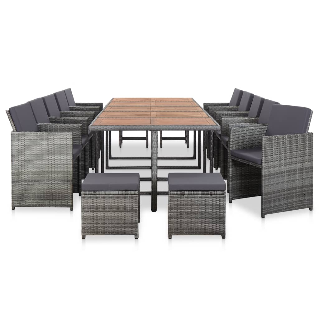 vidaXL 15-delige Tuinset met kussens poly rattan antraciet