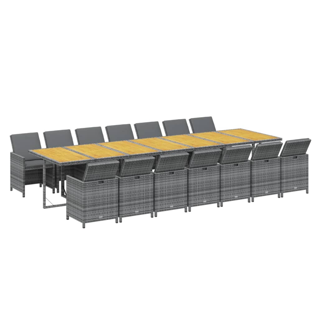 vidaXL 15-delige Tuinset met kussens poly rattan grijs