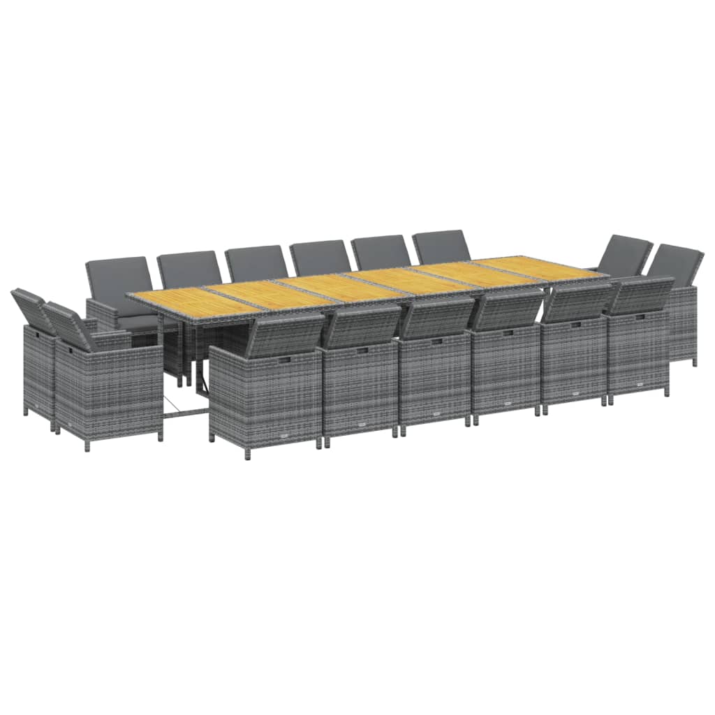 vidaXL 17-delige Tuinset met kussens poly rattan grijs