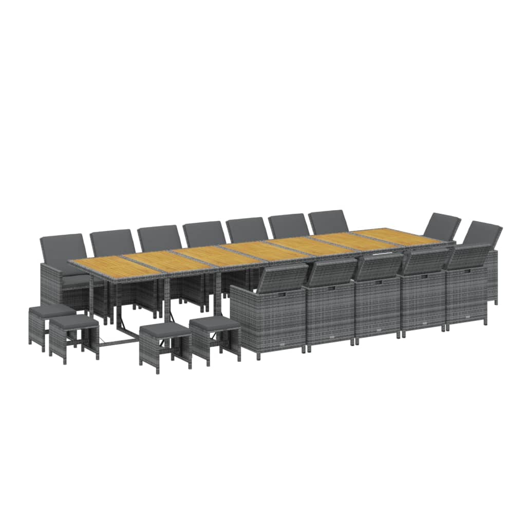 vidaXL 19-delige Tuinset met kussens poly rattan grijs