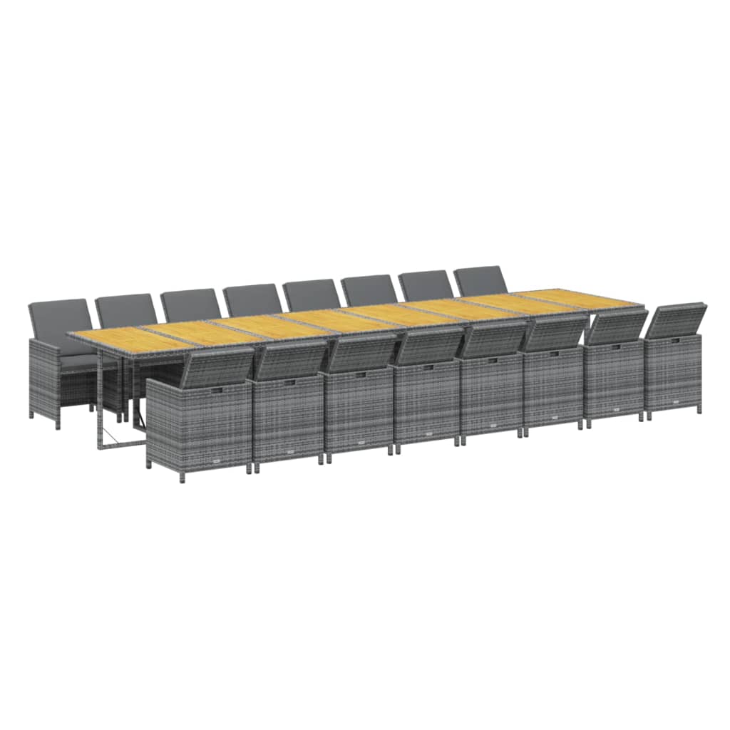 vidaXL 17-delige Tuinset met kussens poly rattan grijs