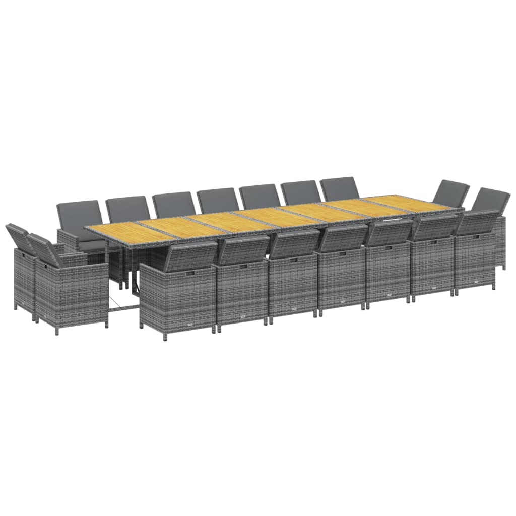 vidaXL 19-delige Tuinset met kussens poly rattan grijs