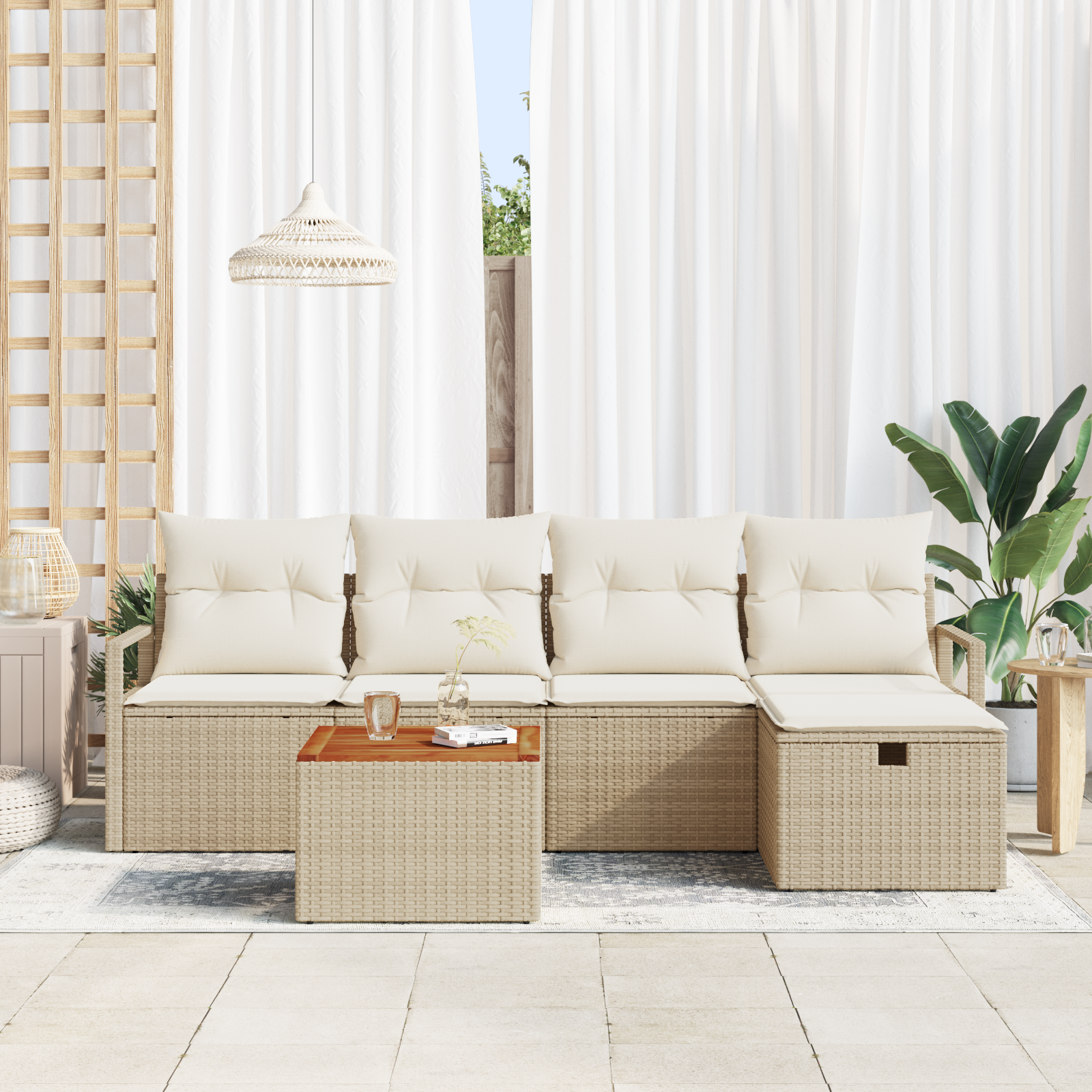vidaXL 6-delige tuinset met kussens in beige poly rattan
